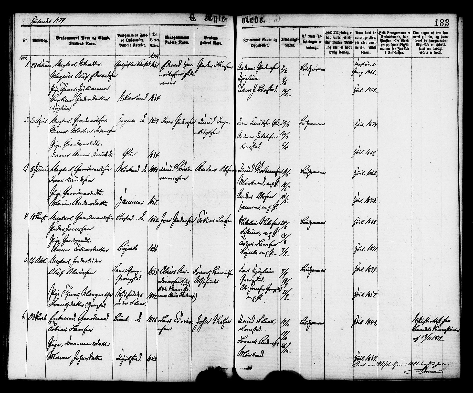 Ministerialprotokoller, klokkerbøker og fødselsregistre - Nord-Trøndelag, SAT/A-1458/758/L0516: Ministerialbok nr. 758A03 /2, 1869-1879, s. 183