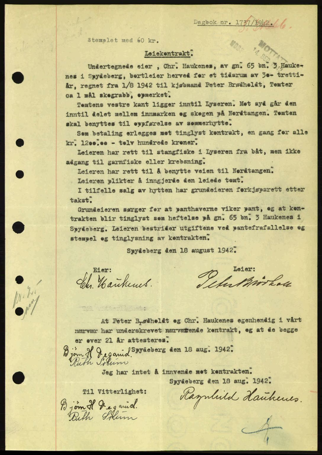 Moss sorenskriveri, SAO/A-10168: Pantebok nr. A10, 1942-1943, Dagboknr: 1737/1942