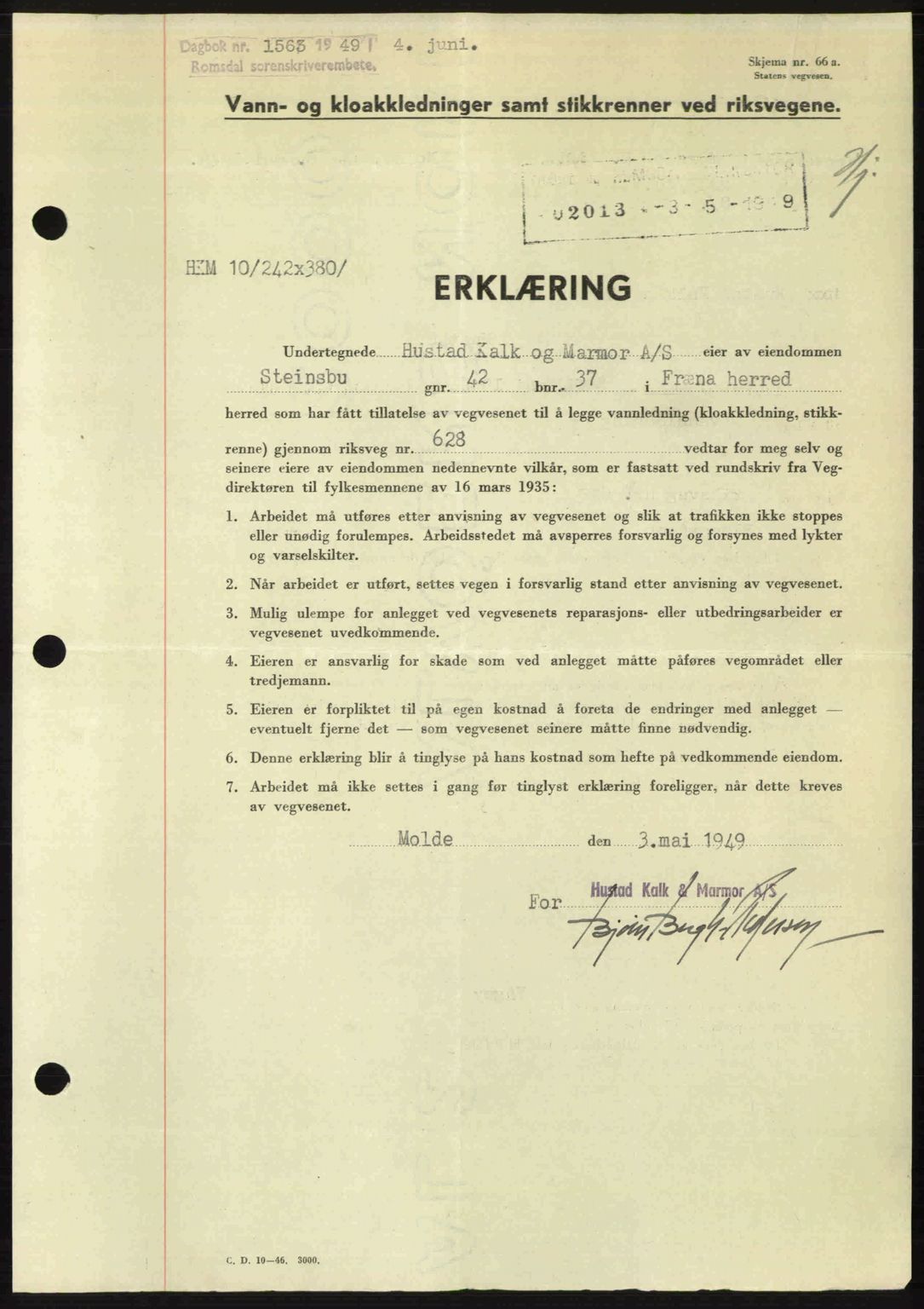 Romsdal sorenskriveri, SAT/A-4149/1/2/2C: Pantebok nr. A30, 1949-1949, Dagboknr: 1563/1949
