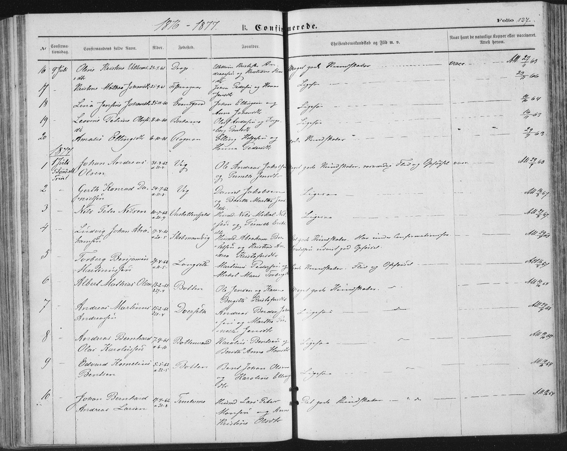 Ministerialprotokoller, klokkerbøker og fødselsregistre - Nordland, AV/SAT-A-1459/847/L0668: Ministerialbok nr. 847A08, 1872-1886, s. 137