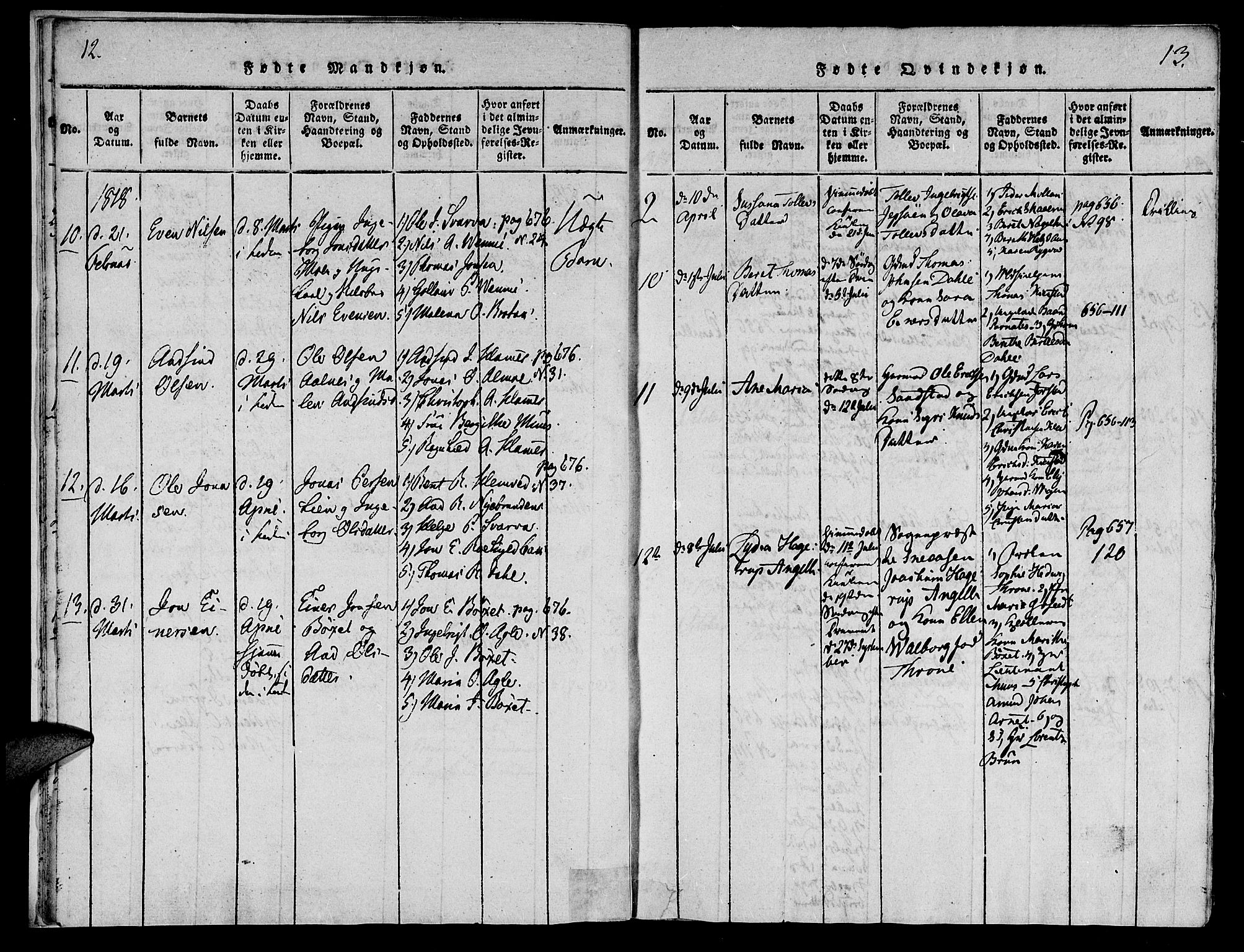 Ministerialprotokoller, klokkerbøker og fødselsregistre - Nord-Trøndelag, SAT/A-1458/749/L0479: Klokkerbok nr. 749C01, 1817-1829, s. 12-13