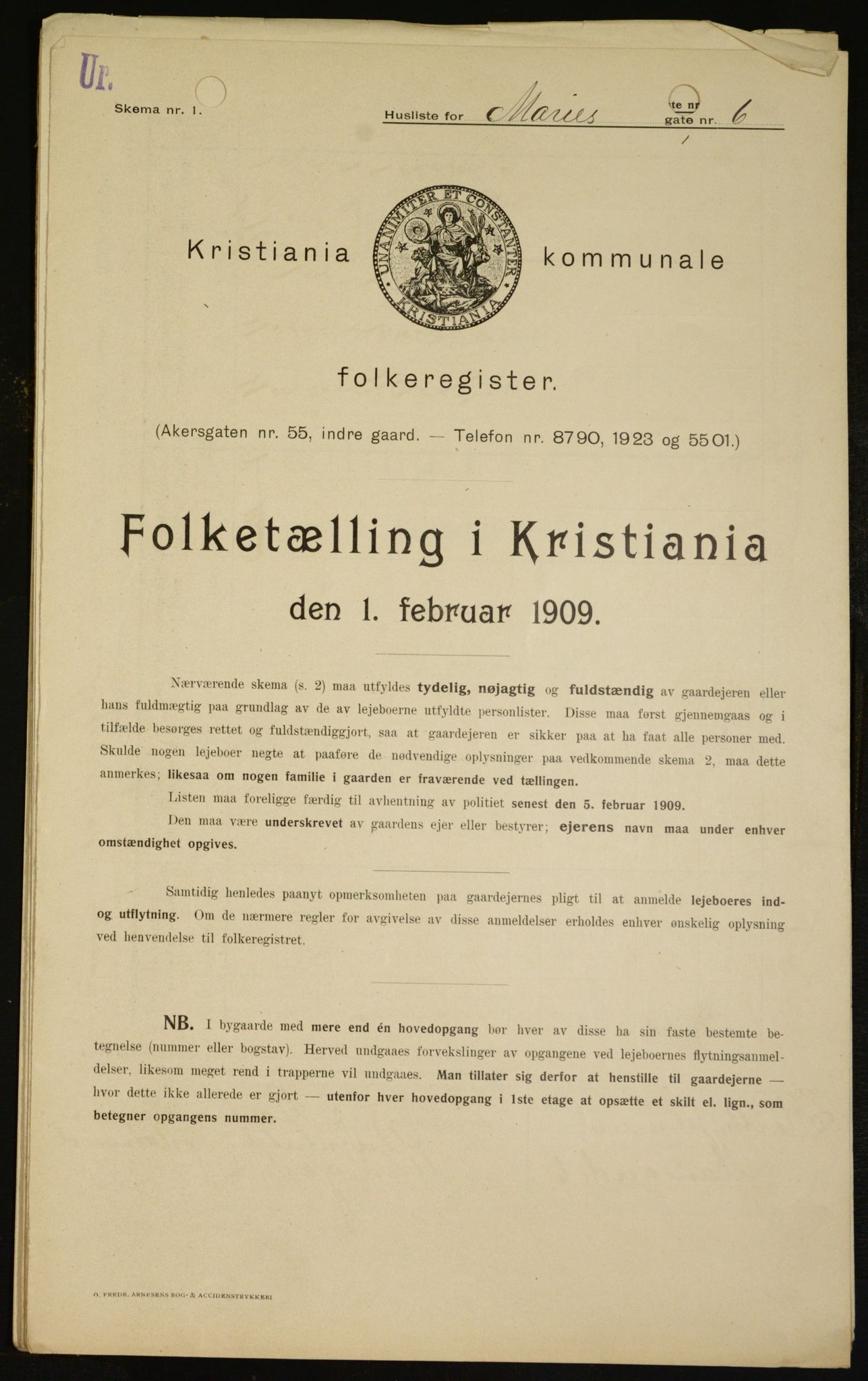 OBA, Kommunal folketelling 1.2.1909 for Kristiania kjøpstad, 1909, s. 56899