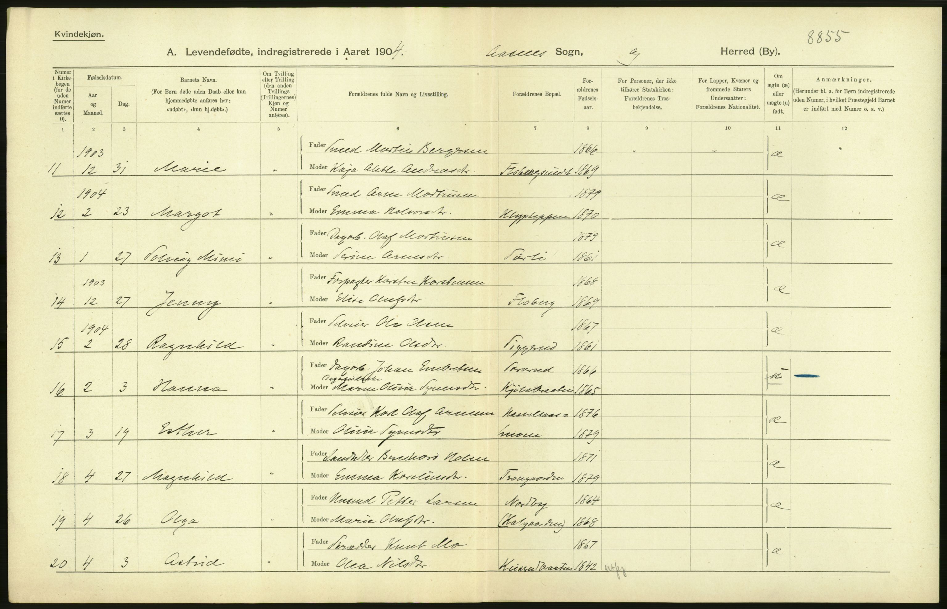 Statistisk sentralbyrå, Sosiodemografiske emner, Befolkning, AV/RA-S-2228/D/Df/Dfa/Dfab/L0005: Hedemarkens amt: Fødte, gifte, døde, 1904, s. 72