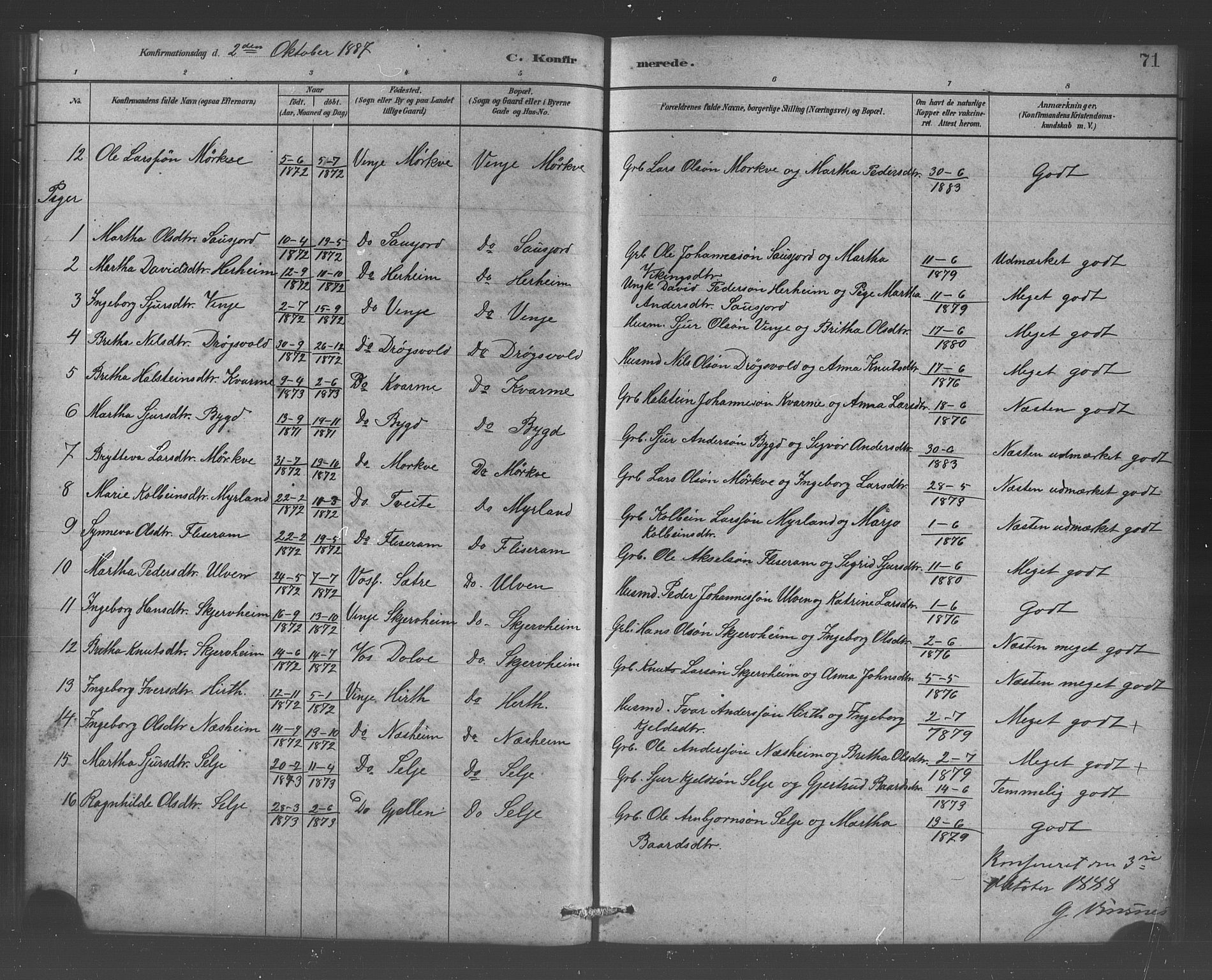 Vossestrand Sokneprestembete, AV/SAB-A-79101/H/Hab: Klokkerbok nr. B 3, 1880-1907, s. 71