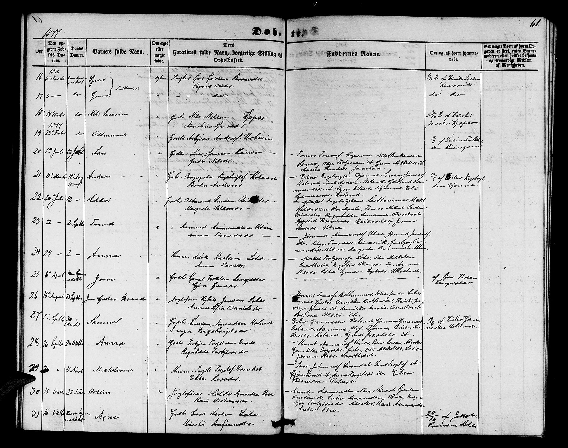 Ullensvang sokneprestembete, AV/SAB-A-78701/H/Hab: Klokkerbok nr. E 6, 1857-1886, s. 61