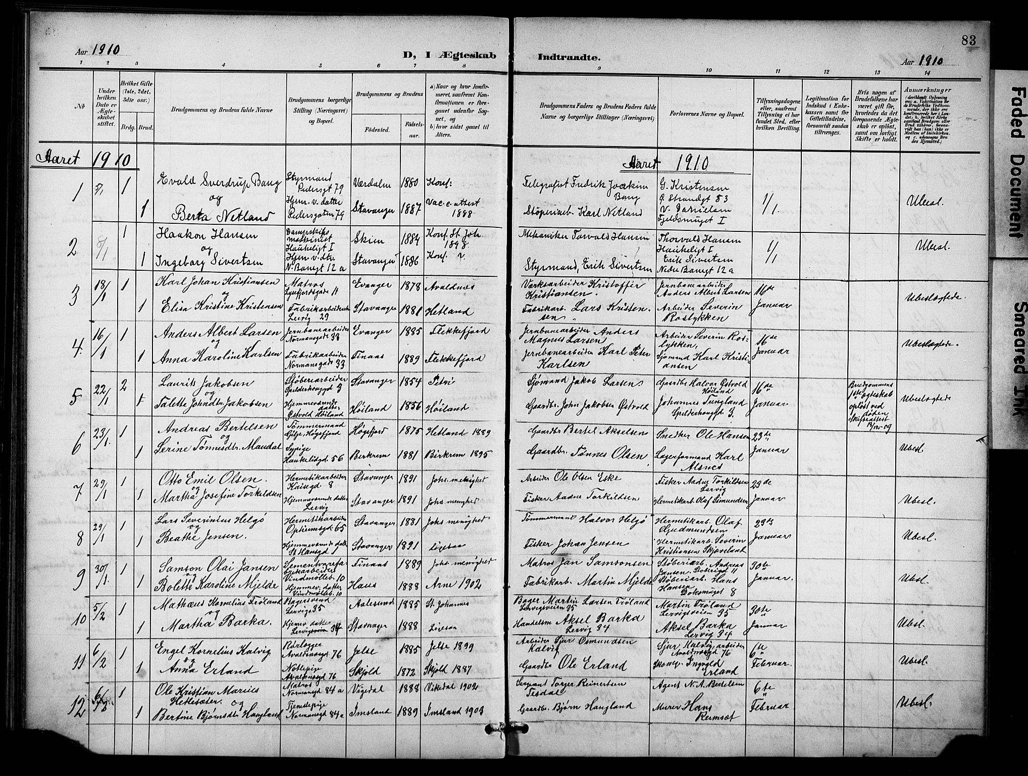 St. Johannes sokneprestkontor, SAST/A-101814/001/30/30BB/L0005: Klokkerbok nr. B 5, 1901-1917, s. 83