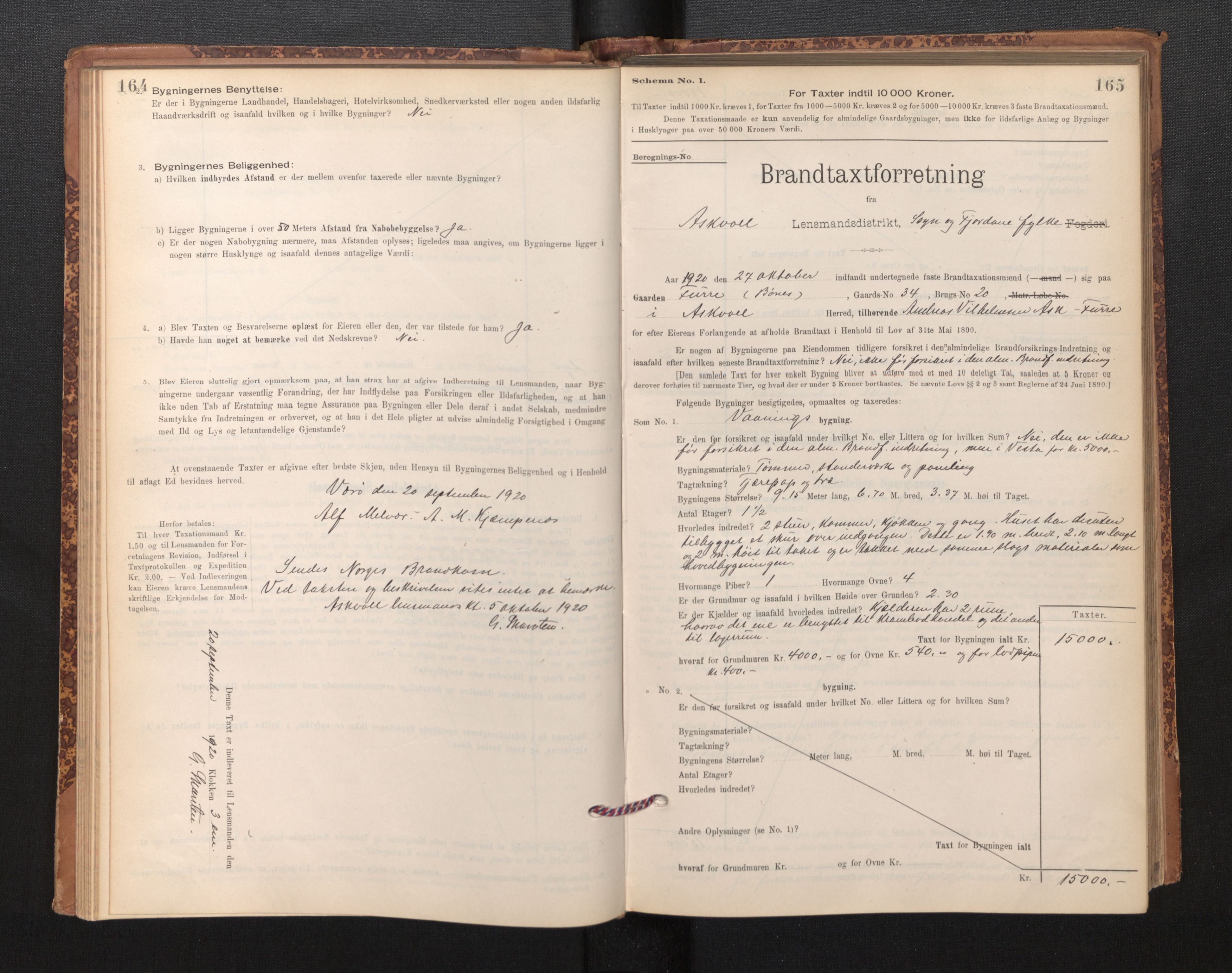 Lensmannen i Askvoll, SAB/A-26301/0012/L0004: Branntakstprotokoll, skjematakst og liste over branntakstmenn, 1895-1932, s. 164-165