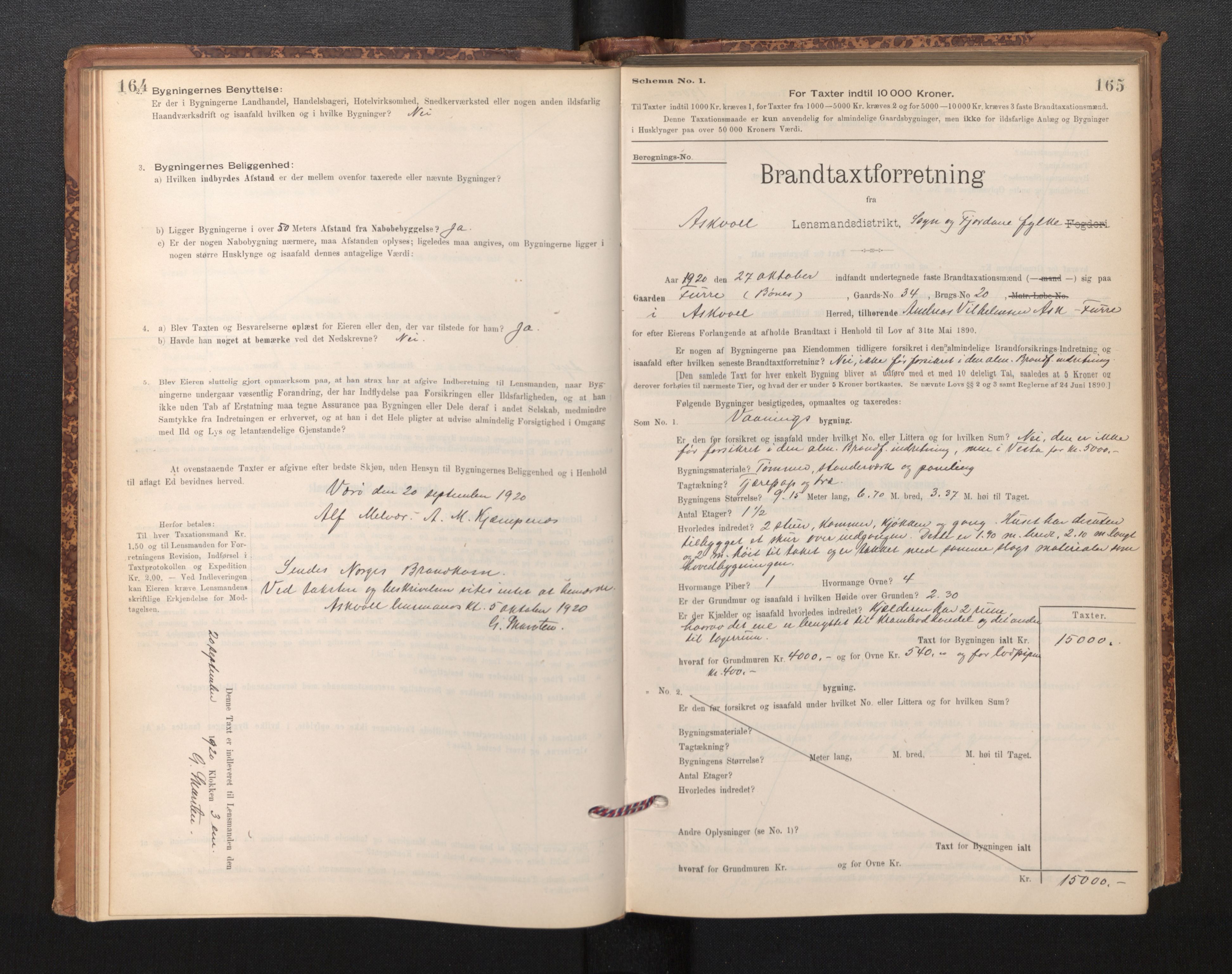 Lensmannen i Askvoll, AV/SAB-A-26301/0012/L0004: Branntakstprotokoll, skjematakst og liste over branntakstmenn, 1895-1932, s. 164-165