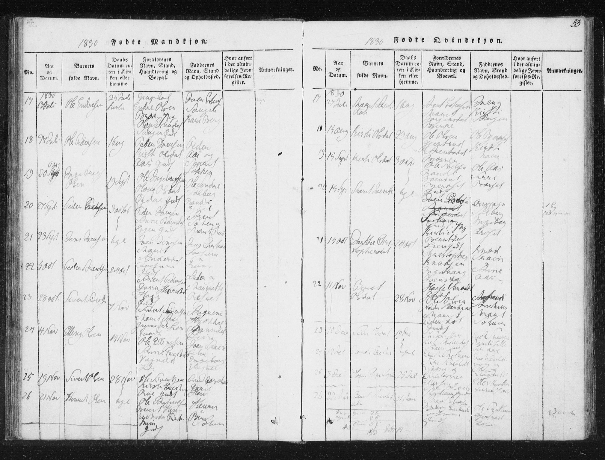 Ministerialprotokoller, klokkerbøker og fødselsregistre - Sør-Trøndelag, SAT/A-1456/689/L1037: Ministerialbok nr. 689A02, 1816-1842, s. 53