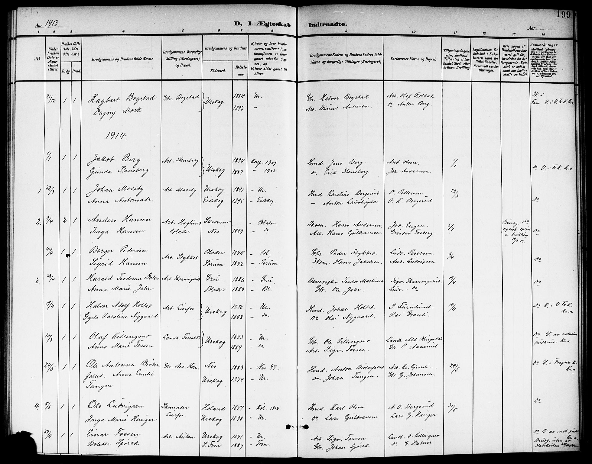 Aurskog prestekontor Kirkebøker, AV/SAO-A-10304a/G/Ga/L0004: Klokkerbok nr. I 4, 1901-1921, s. 199