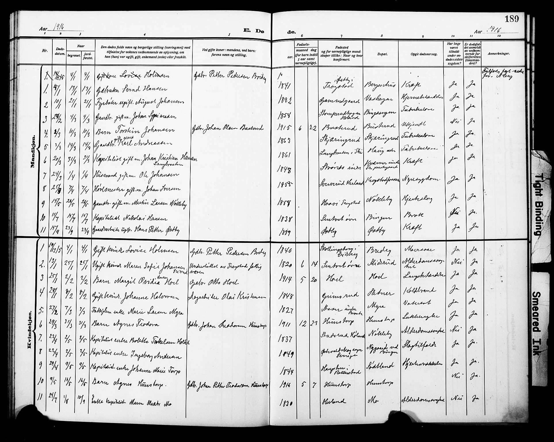 Trøgstad prestekontor Kirkebøker, AV/SAO-A-10925/G/Ga/L0002: Klokkerbok nr. I 2, 1911-1929, s. 189
