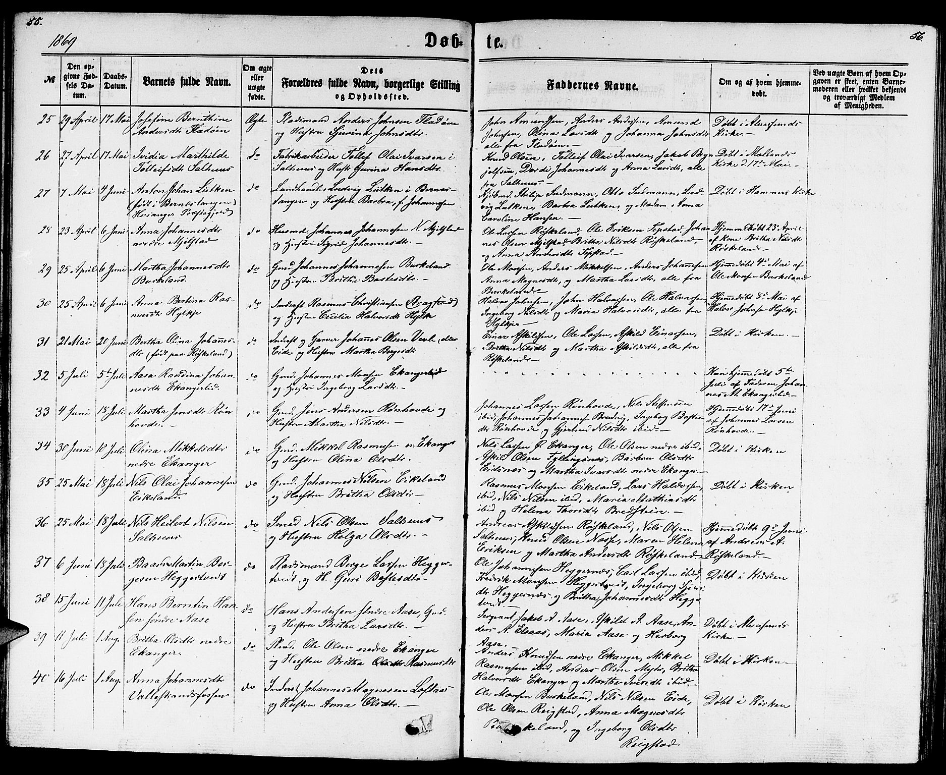 Hamre sokneprestembete, AV/SAB-A-75501/H/Ha/Hab: Klokkerbok nr. B 2, 1863-1880, s. 55-56
