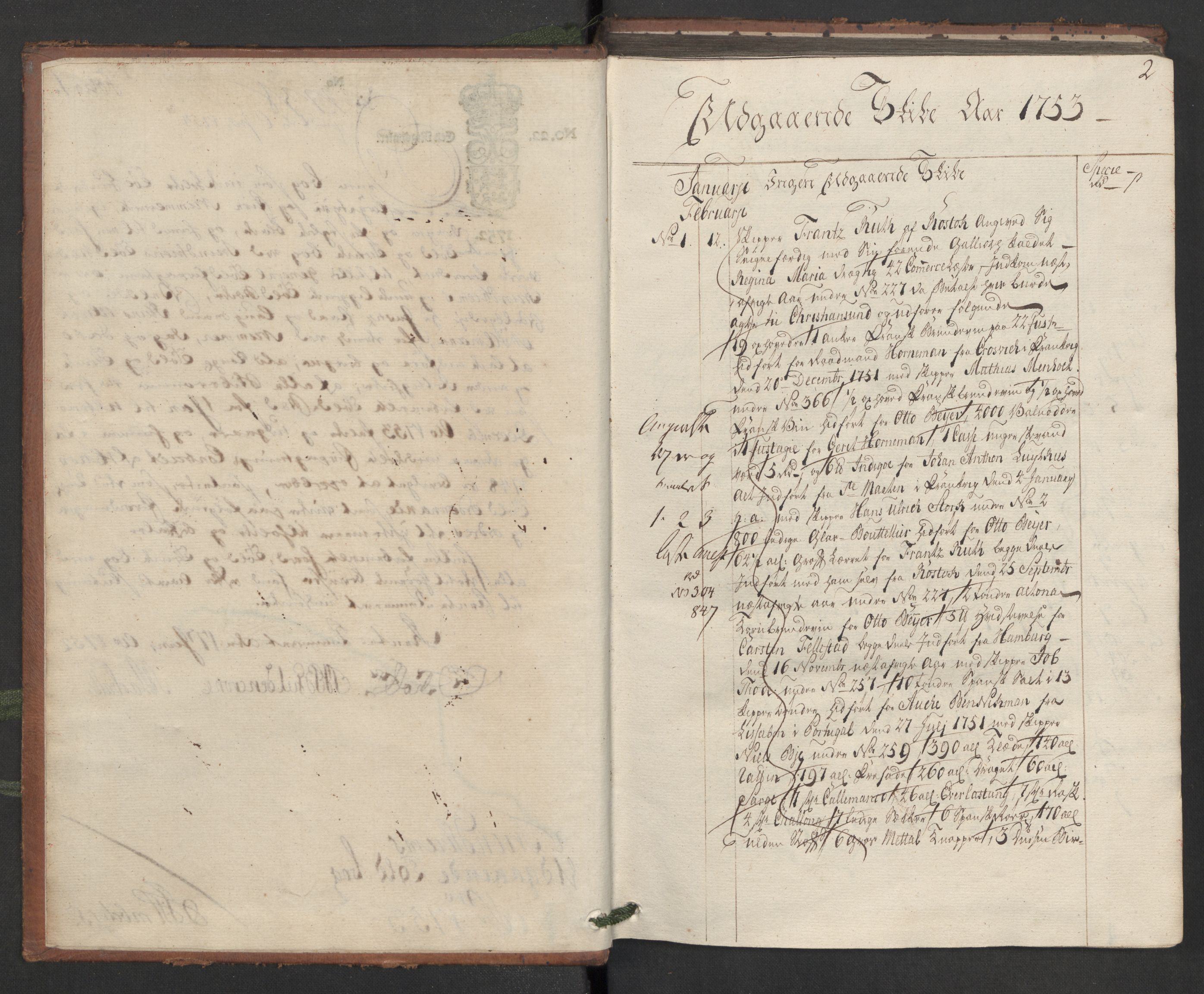 Generaltollkammeret, tollregnskaper, AV/RA-EA-5490/R33/L0035/0001: Tollregnskaper Trondheim A / Utgående hovedtollbok, 1753