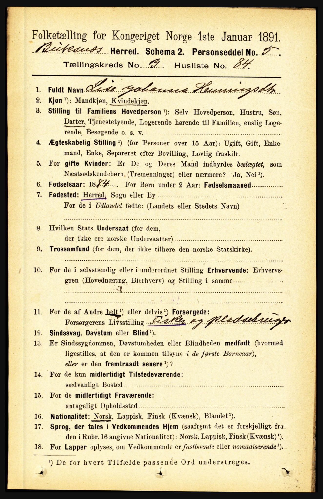 RA, Folketelling 1891 for 1860 Buksnes herred, 1891, s. 2797