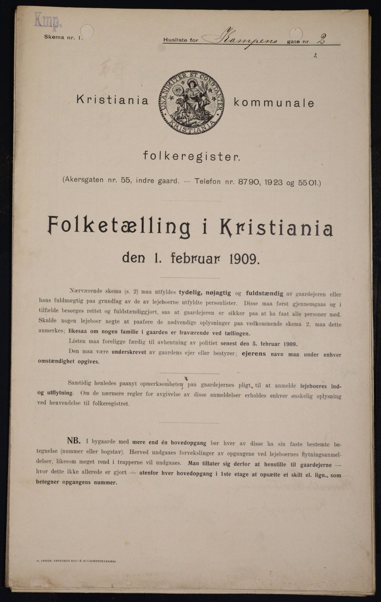 OBA, Kommunal folketelling 1.2.1909 for Kristiania kjøpstad, 1909, s. 43587