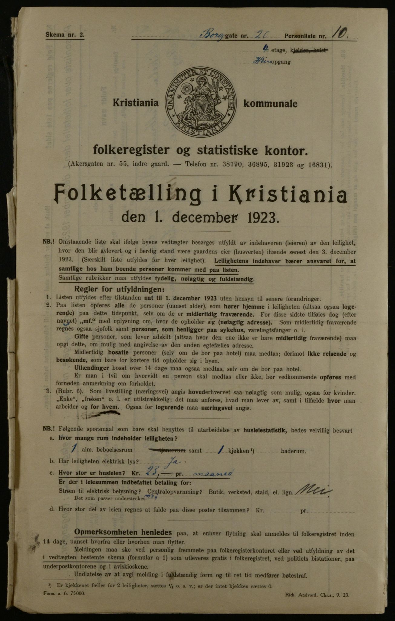 OBA, Kommunal folketelling 1.12.1923 for Kristiania, 1923, s. 9140