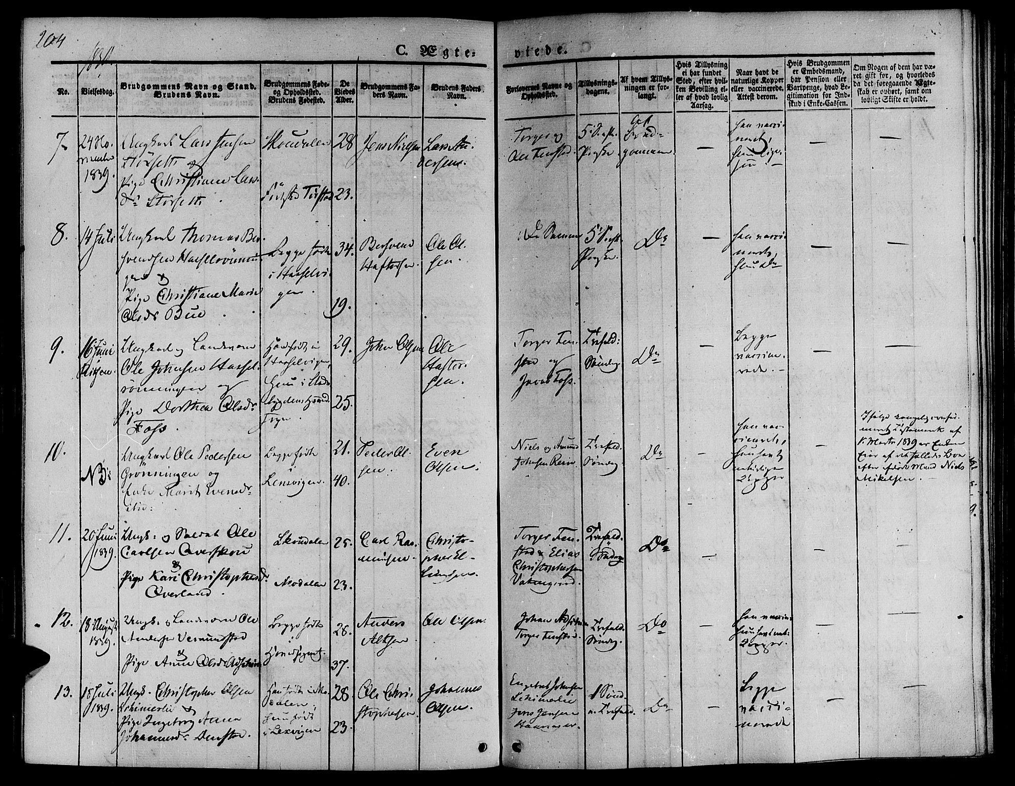 Ministerialprotokoller, klokkerbøker og fødselsregistre - Sør-Trøndelag, SAT/A-1456/646/L0610: Ministerialbok nr. 646A08, 1837-1847, s. 204