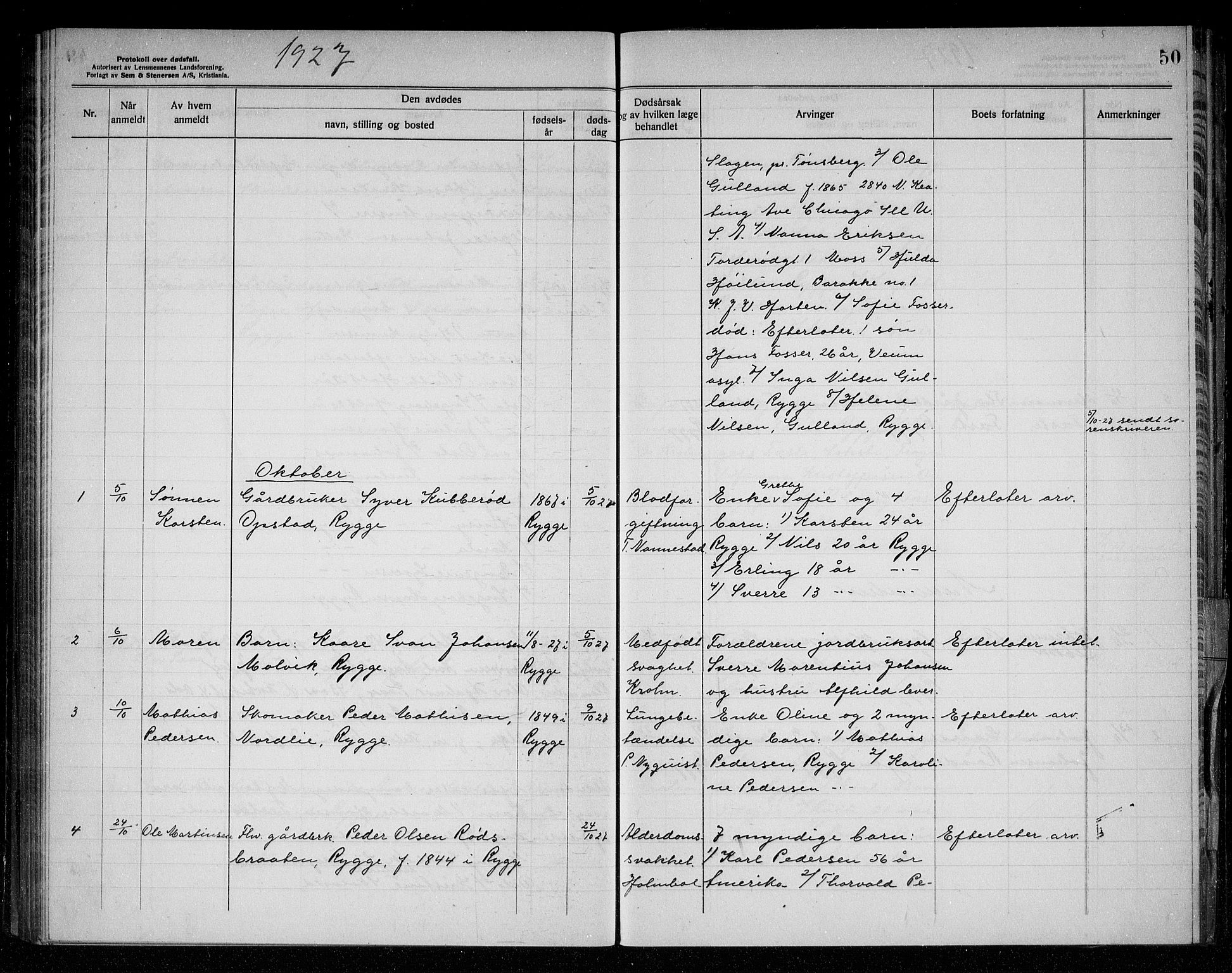 Rygge lensmannskontor, SAO/A-10005/H/Ha/Haa/L0008: Dødsfallsprotokoll, 1925-1929, s. 50