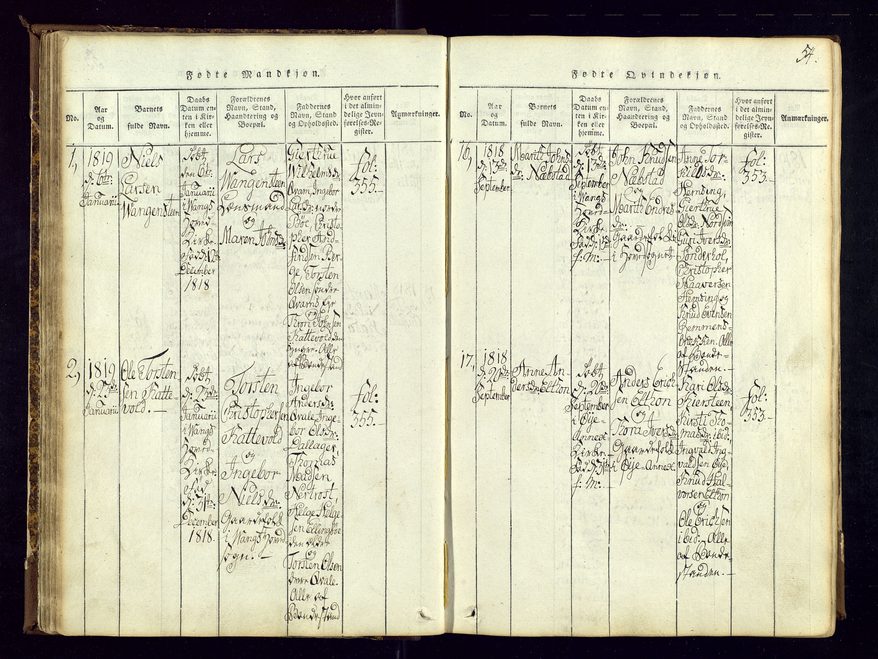 Vang prestekontor, Valdres, AV/SAH-PREST-140/H/Ha/L0004: Ministerialbok nr. 4, 1814-1831, s. 54