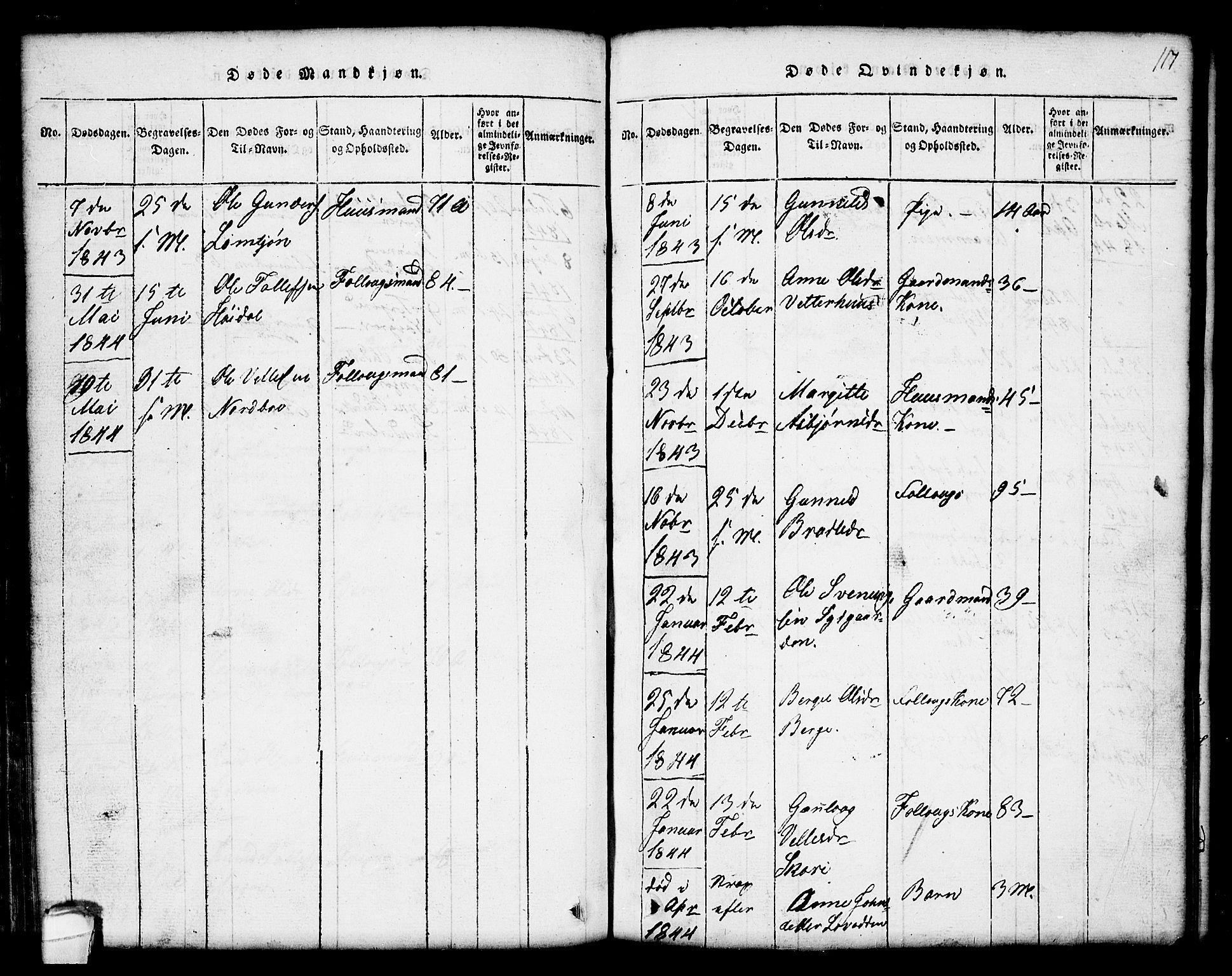 Seljord kirkebøker, AV/SAKO-A-20/G/Gc/L0001: Klokkerbok nr. III 1, 1815-1849, s. 117
