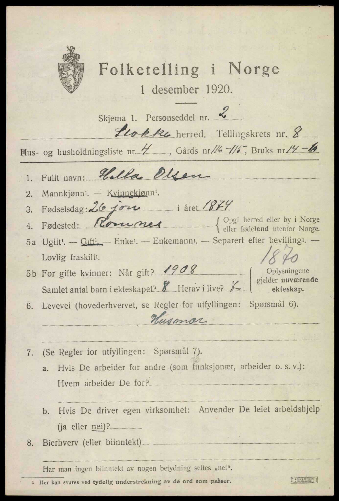 SAKO, Folketelling 1920 for 0720 Stokke herred, 1920, s. 9332