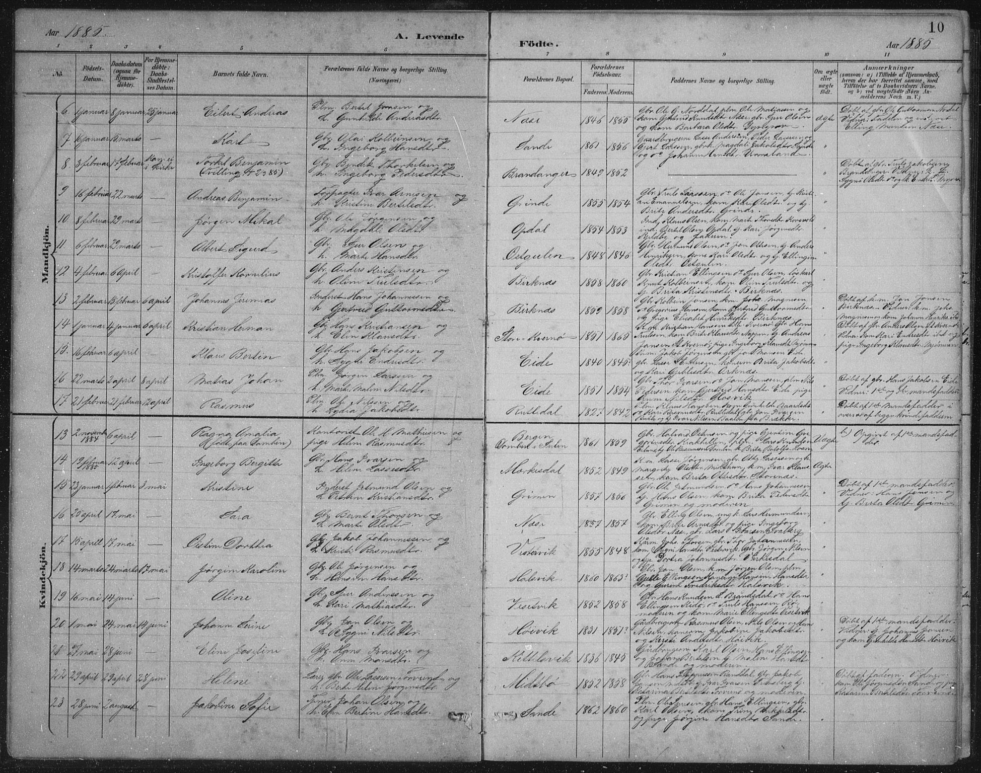 Gulen sokneprestembete, AV/SAB-A-80201/H/Hab/Habb/L0003: Klokkerbok nr. B 3, 1884-1907, s. 10