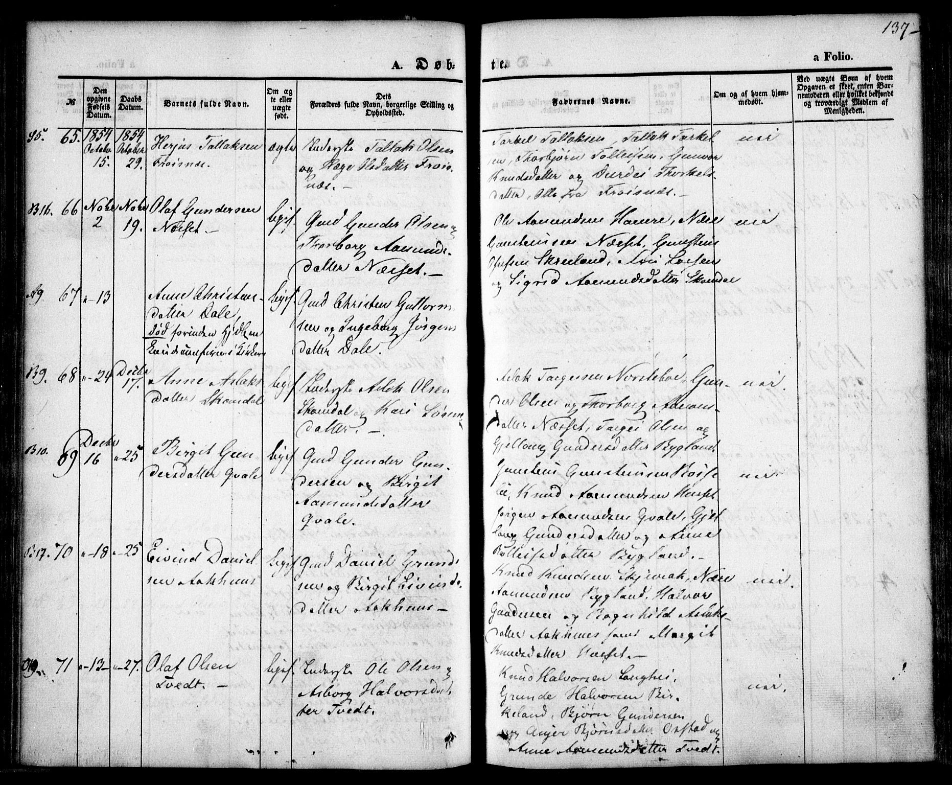 Bygland sokneprestkontor, AV/SAK-1111-0006/F/Fa/Fab/L0004: Ministerialbok nr. A 4, 1842-1858, s. 137