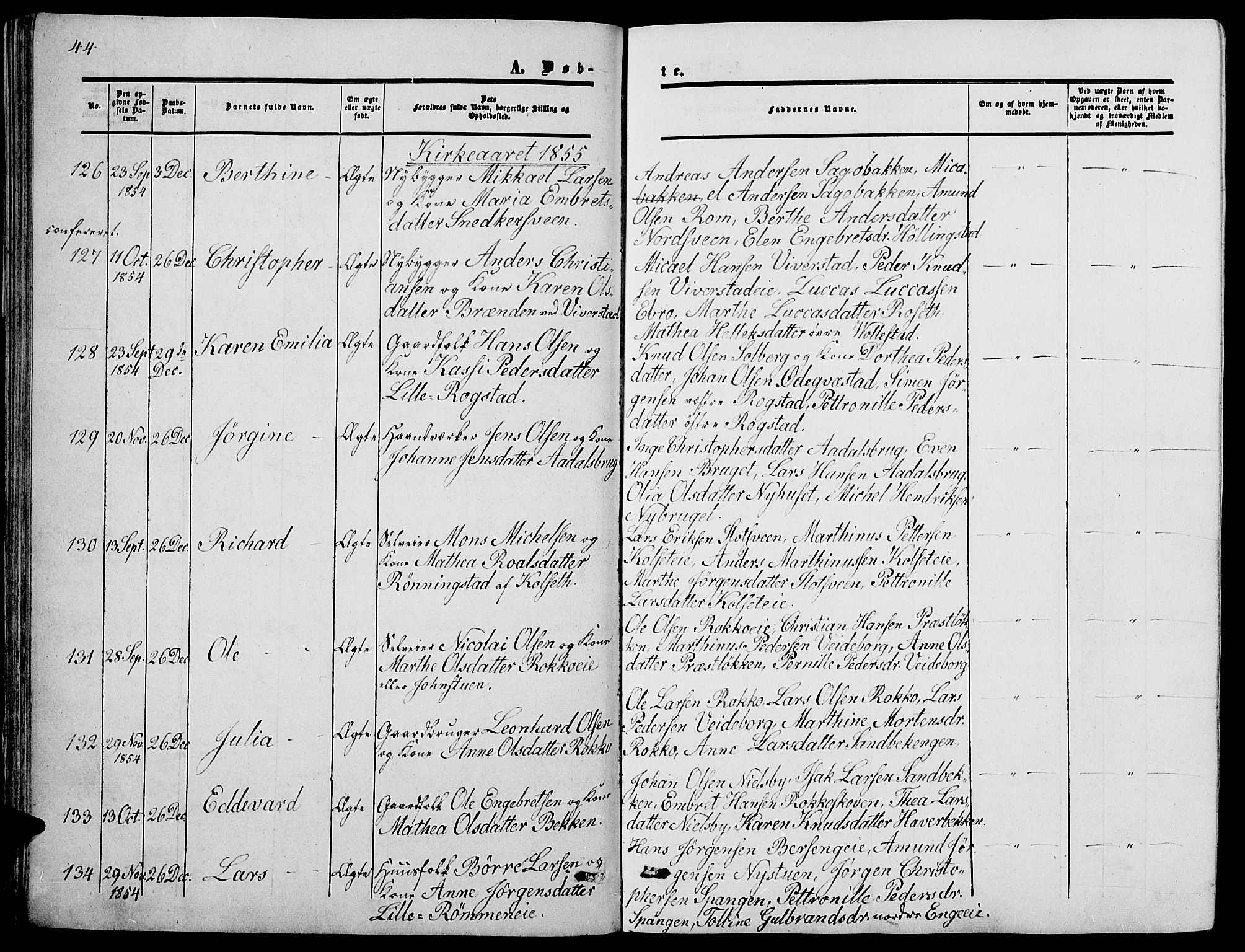 Løten prestekontor, AV/SAH-PREST-022/L/La/L0003: Klokkerbok nr. 3, 1850-1862, s. 44
