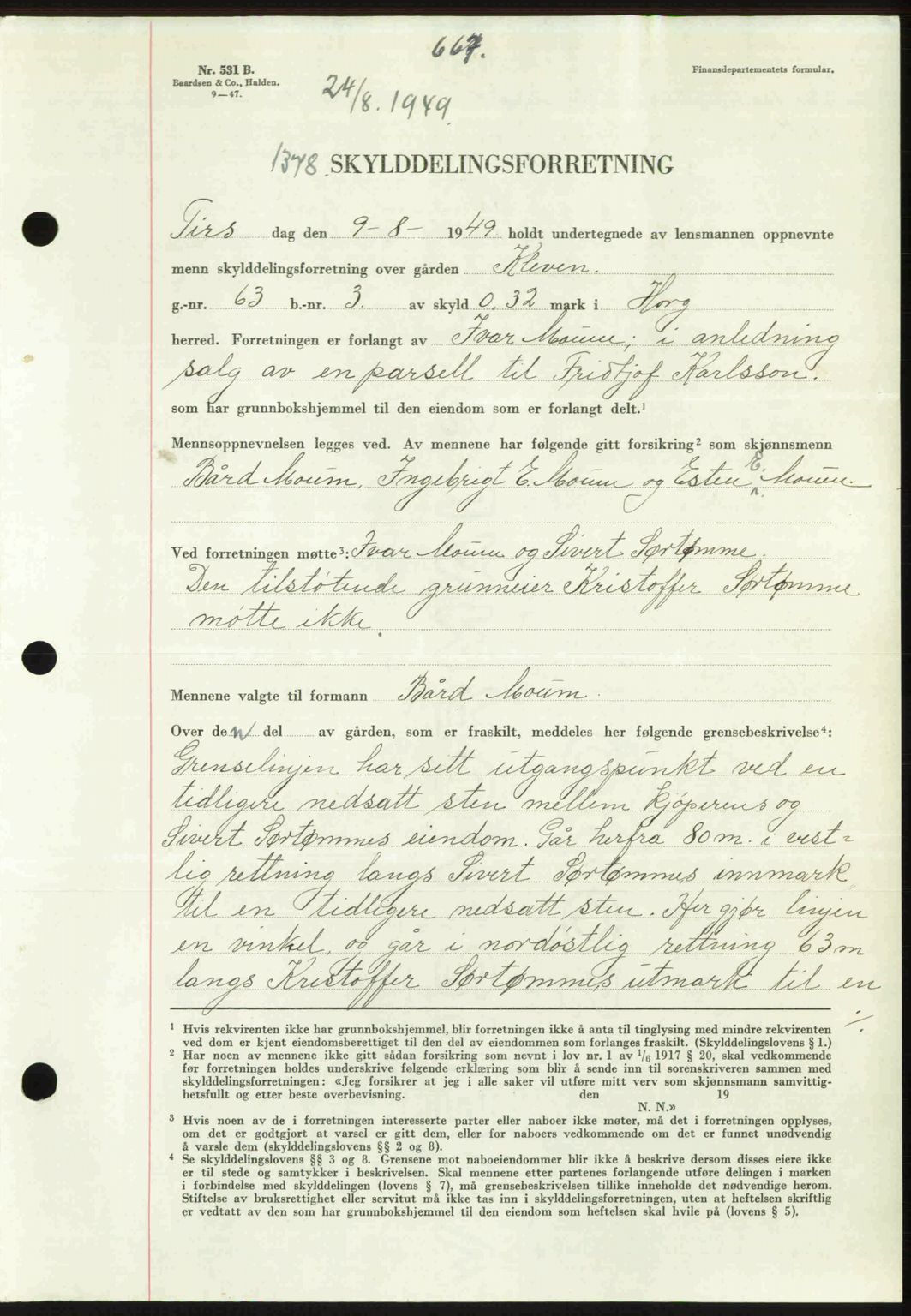 Gauldal sorenskriveri, SAT/A-0014/1/2/2C: Pantebok nr. A8, 1949-1949, Dagboknr: 1378/1949