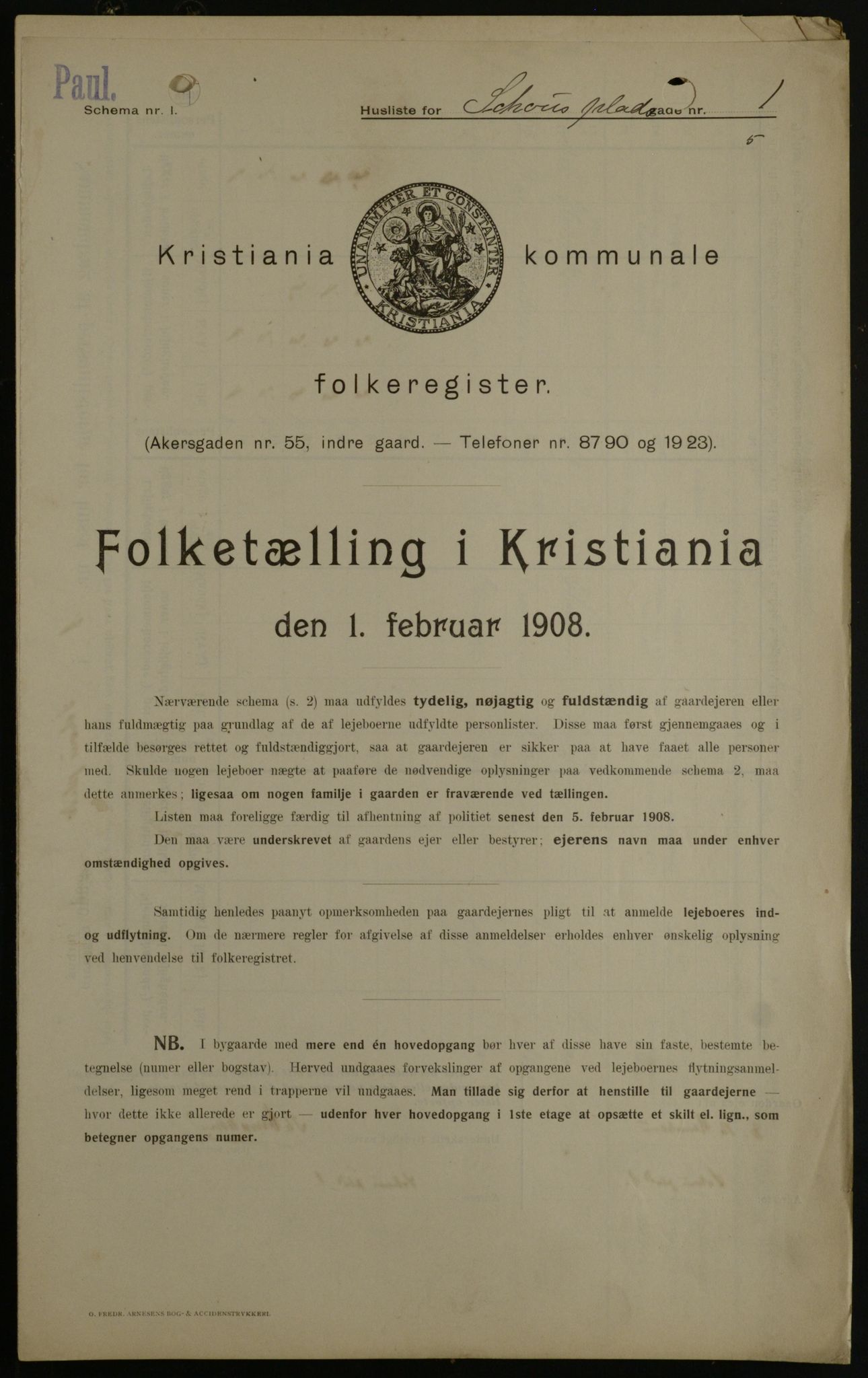 OBA, Kommunal folketelling 1.2.1908 for Kristiania kjøpstad, 1908, s. 81311