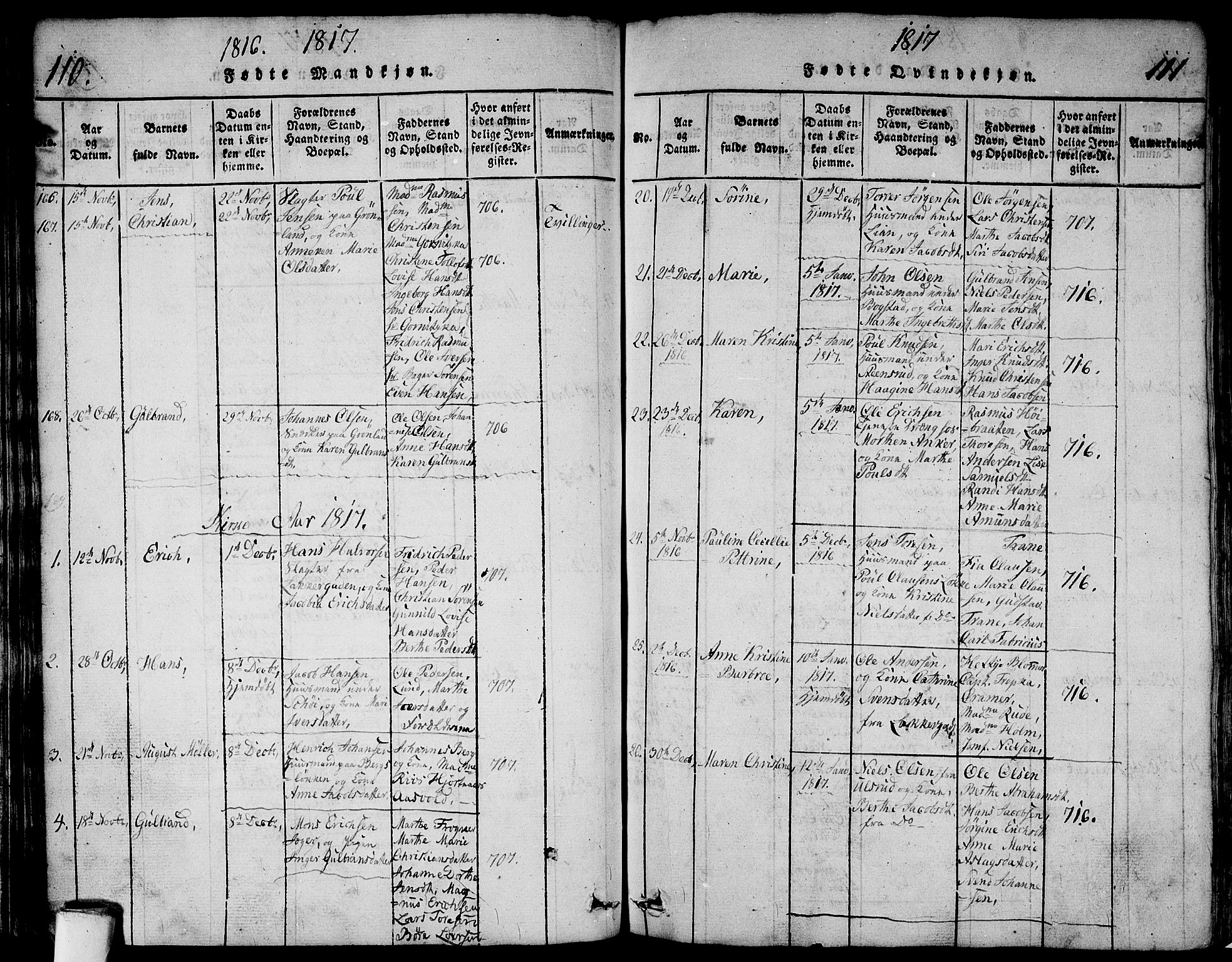 Aker prestekontor kirkebøker, AV/SAO-A-10861/G/L0002: Klokkerbok nr. 2, 1815-1819, s. 110-111