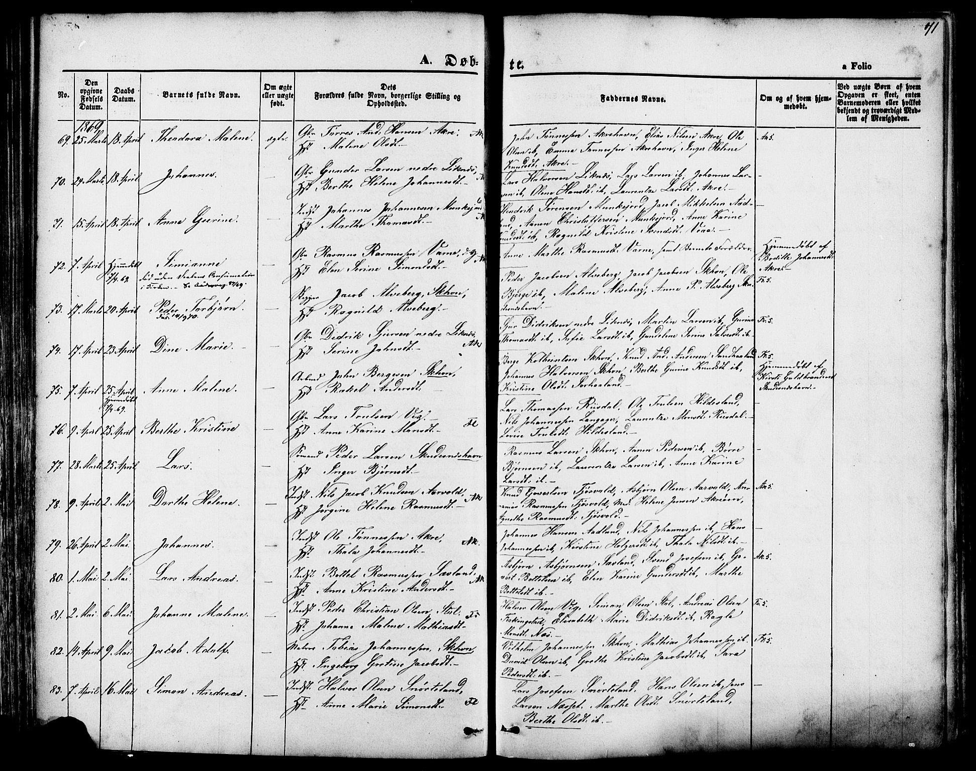 Skudenes sokneprestkontor, AV/SAST-A -101849/H/Ha/Haa/L0006: Ministerialbok nr. A 4, 1864-1881, s. 71