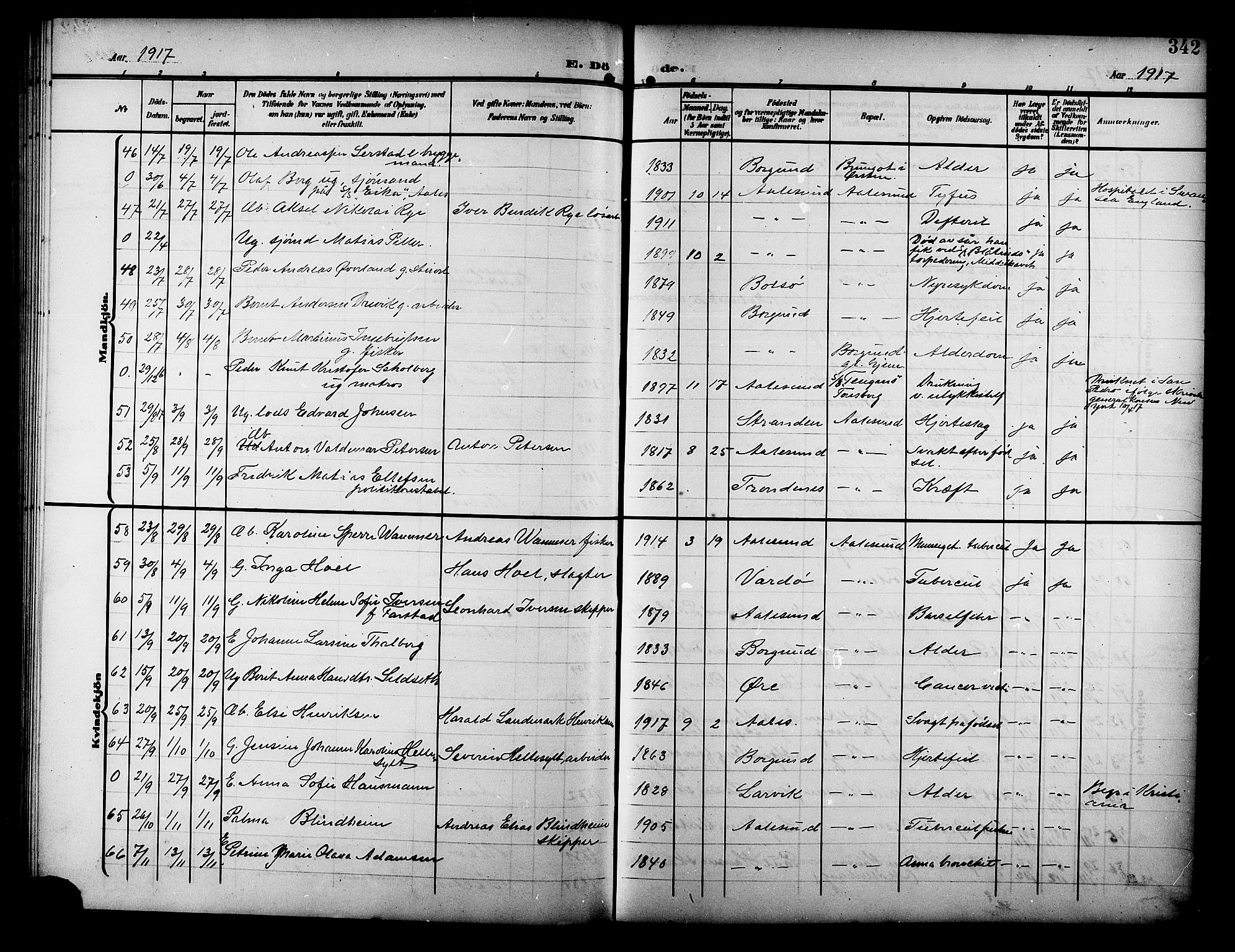 Ministerialprotokoller, klokkerbøker og fødselsregistre - Møre og Romsdal, SAT/A-1454/529/L0470: Klokkerbok nr. 529C07, 1907-1917, s. 342