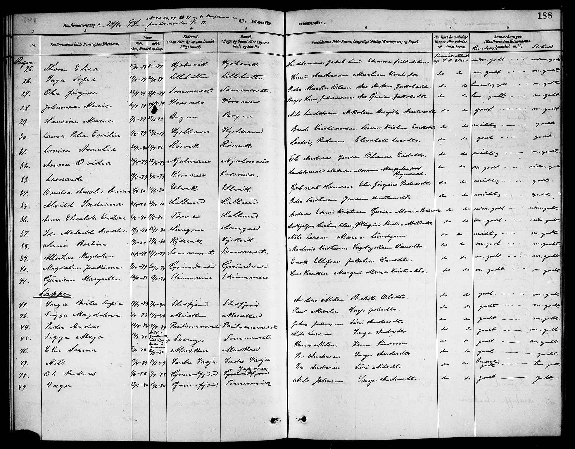 Ministerialprotokoller, klokkerbøker og fødselsregistre - Nordland, AV/SAT-A-1459/861/L0876: Klokkerbok nr. 861C02, 1887-1903, s. 188