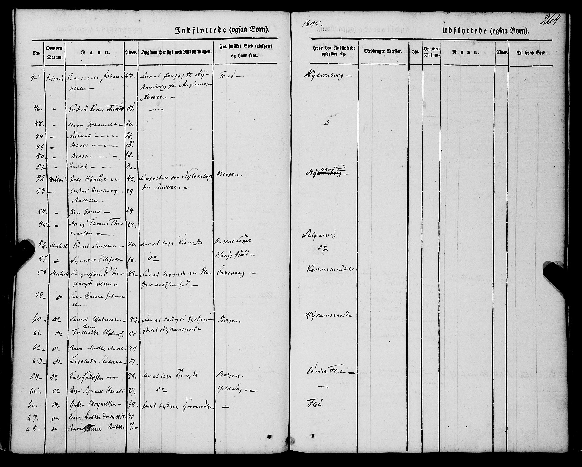 St. Jørgens hospital og Årstad sokneprestembete, AV/SAB-A-99934: Ministerialbok nr. A 4, 1844-1863, s. 264