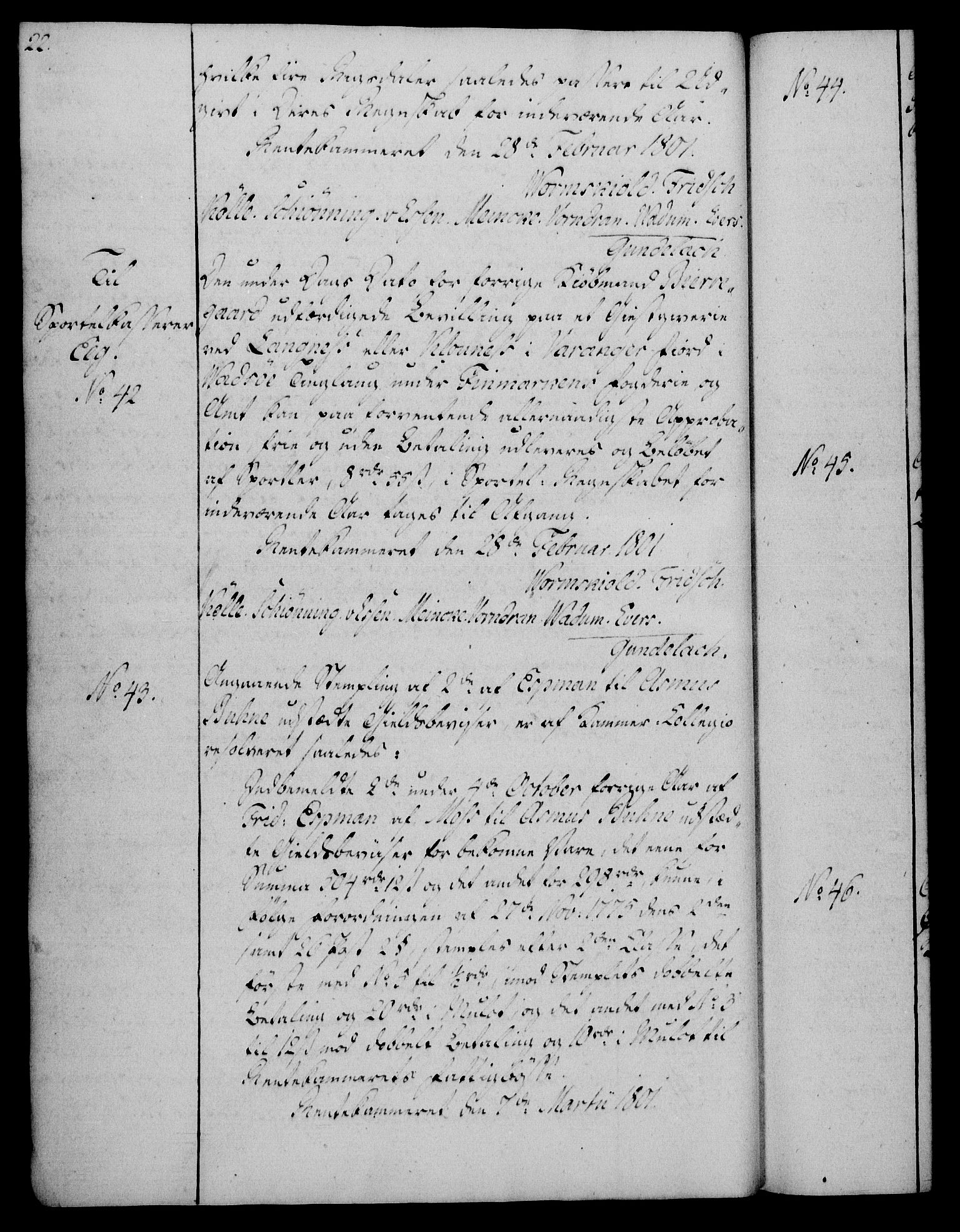 Rentekammeret, Kammerkanselliet, AV/RA-EA-3111/G/Gg/Gga/L0017: Norsk ekspedisjonsprotokoll med register (merket RK 53.17), 1801-1803, s. 22