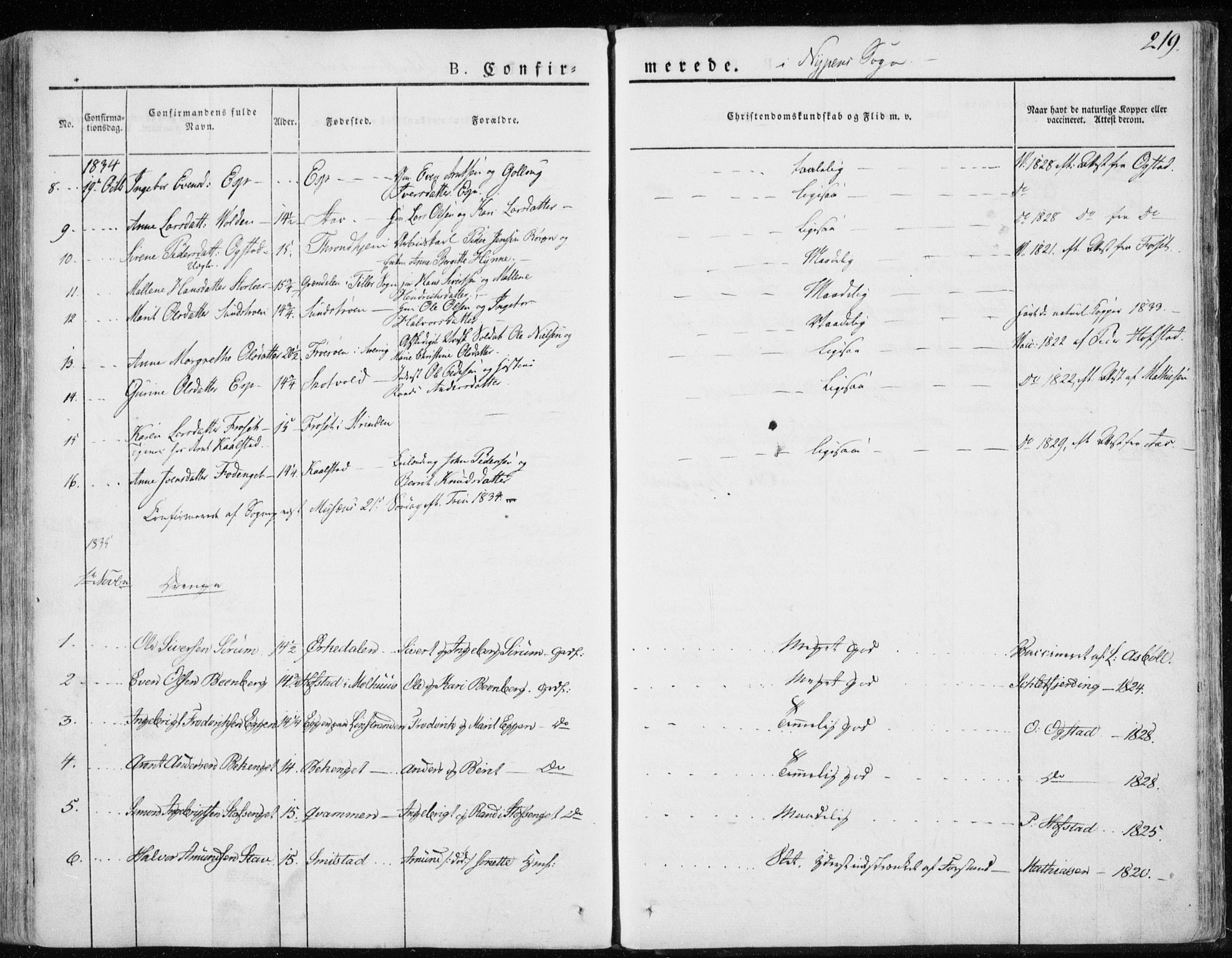 Ministerialprotokoller, klokkerbøker og fødselsregistre - Sør-Trøndelag, SAT/A-1456/691/L1069: Ministerialbok nr. 691A04, 1826-1841, s. 219