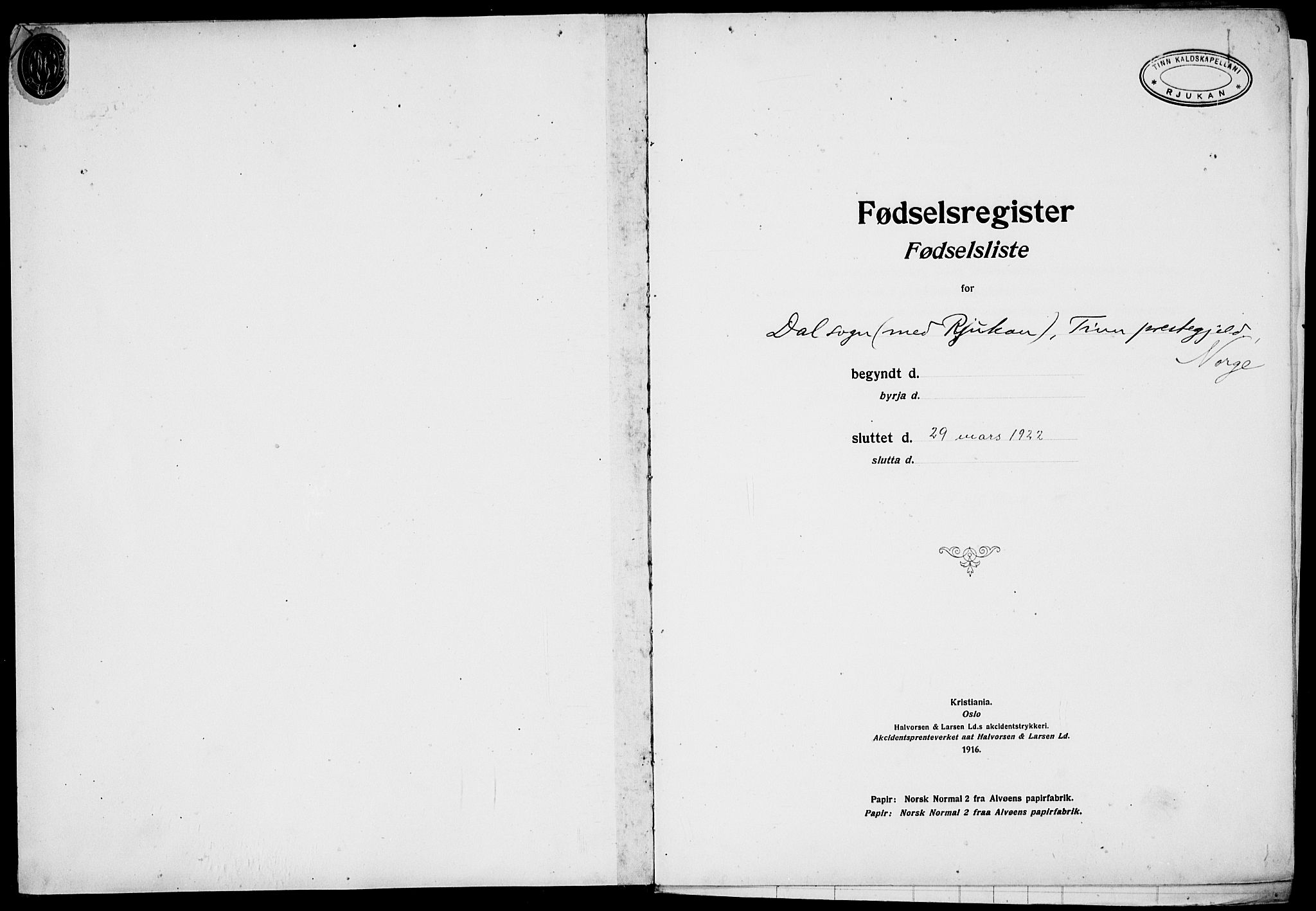 Rjukan kirkebøker, SAKO/A-294/J/Ja/L0001: Fødselsregister nr. 1, 1916-1922