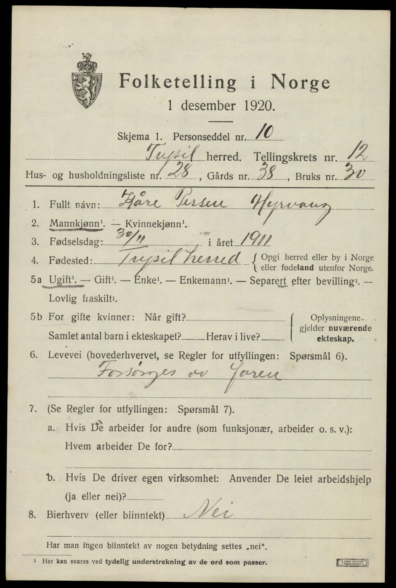 SAH, Folketelling 1920 for 0428 Trysil herred, 1920, s. 7509