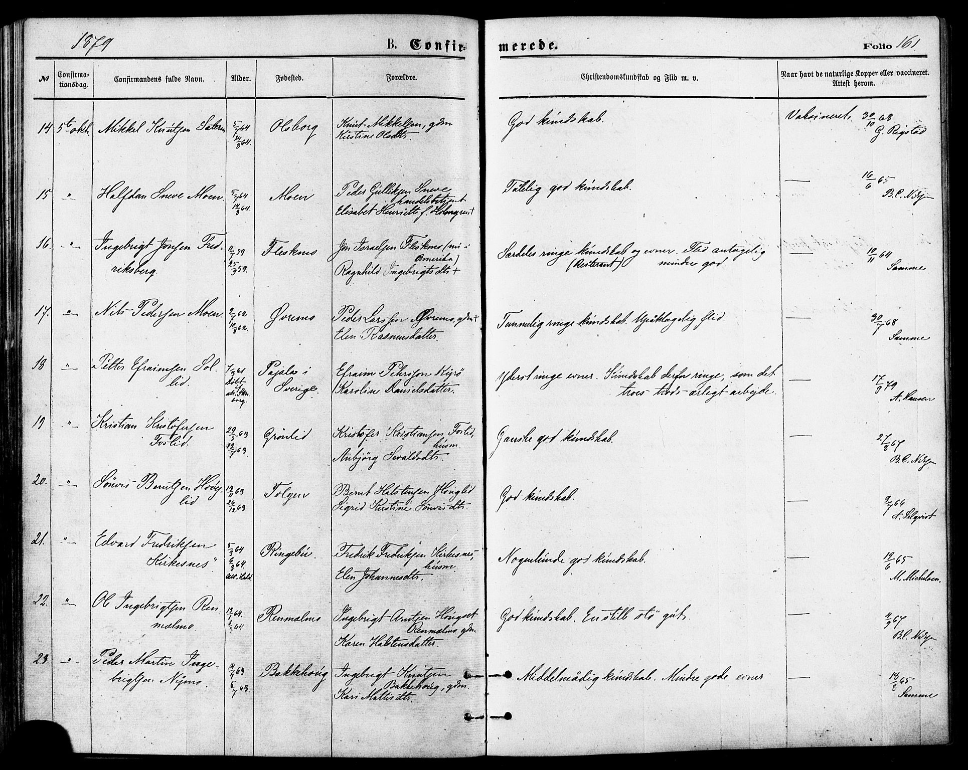 Målselv sokneprestembete, AV/SATØ-S-1311/G/Ga/Gaa/L0005kirke: Ministerialbok nr. 5, 1872-1884, s. 161