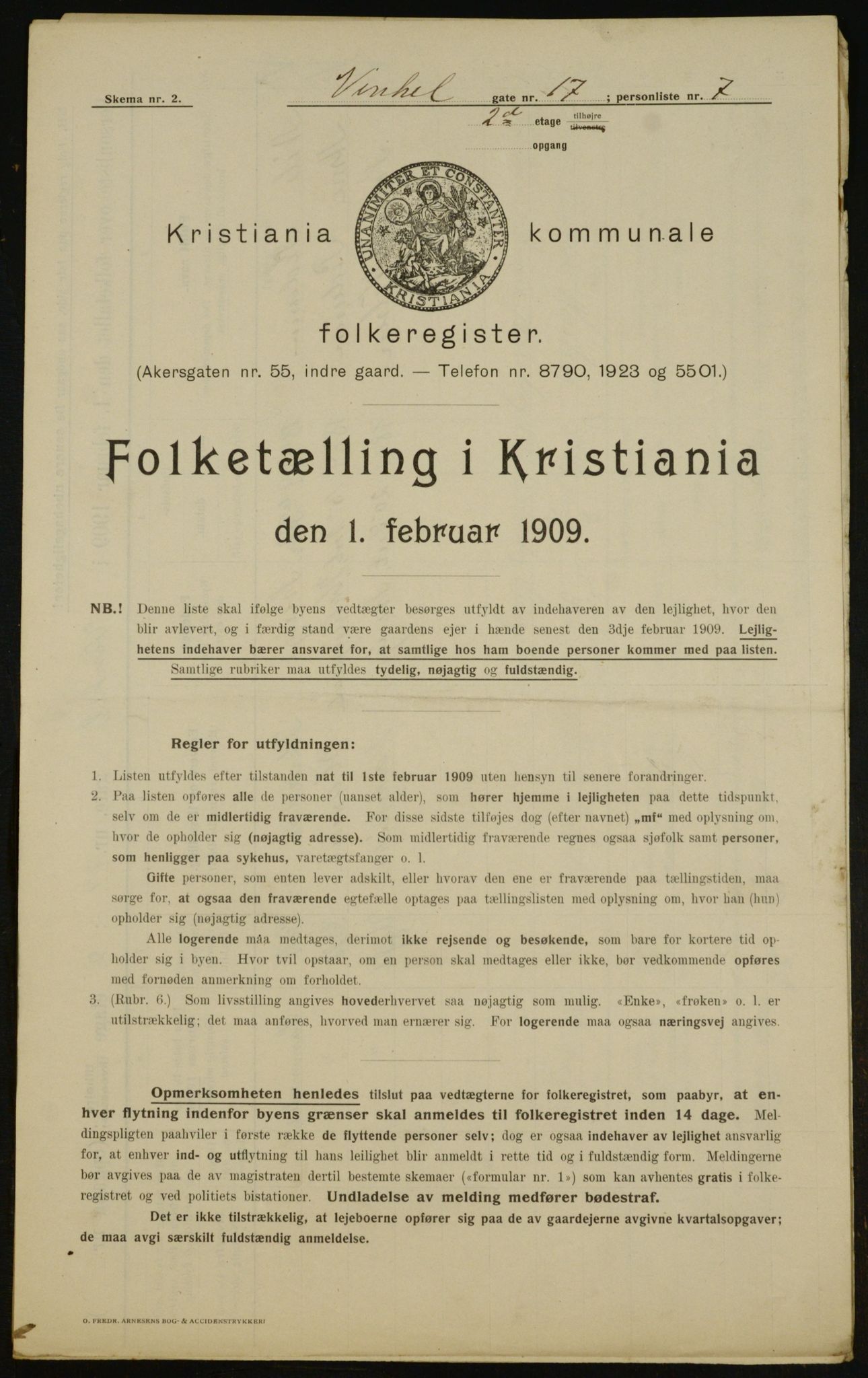 OBA, Kommunal folketelling 1.2.1909 for Kristiania kjøpstad, 1909, s. 112723