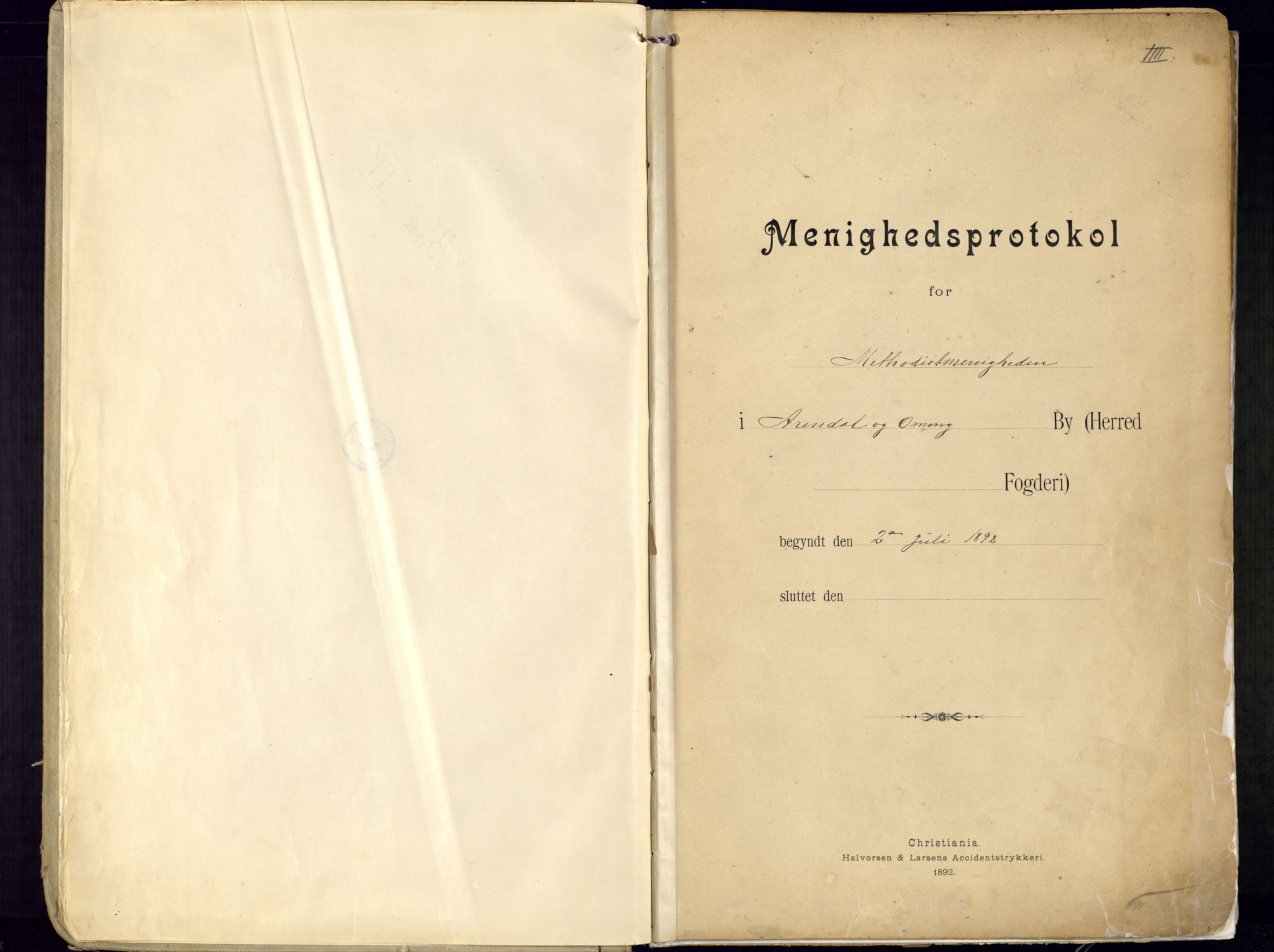 Metodistmenigheten, Arendal, AV/SAK-1292-0011/F/Fa/L0005: Dissenterprotokoll nr. 5, 1892-1942