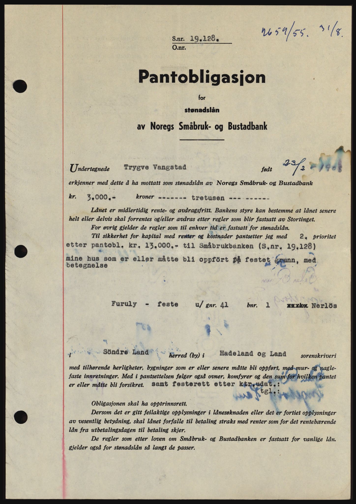 Hadeland og Land tingrett, AV/SAH-TING-010/H/Hb/Hbc/L0032: Pantebok nr. B32, 1955-1955, Dagboknr: 2659/1955