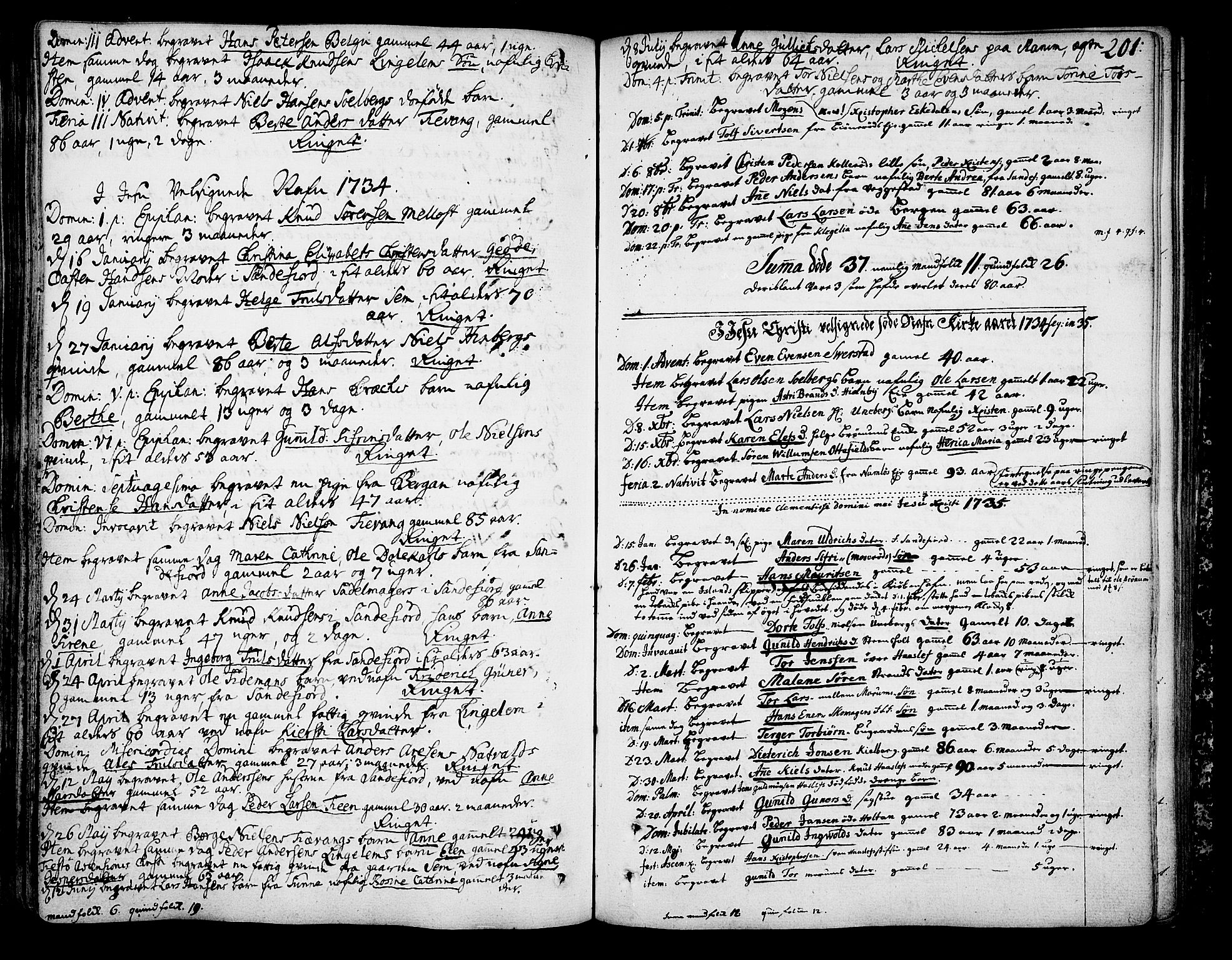Sandar kirkebøker, AV/SAKO-A-243/F/Fa/L0002: Ministerialbok nr. 2, 1733-1788, s. 201