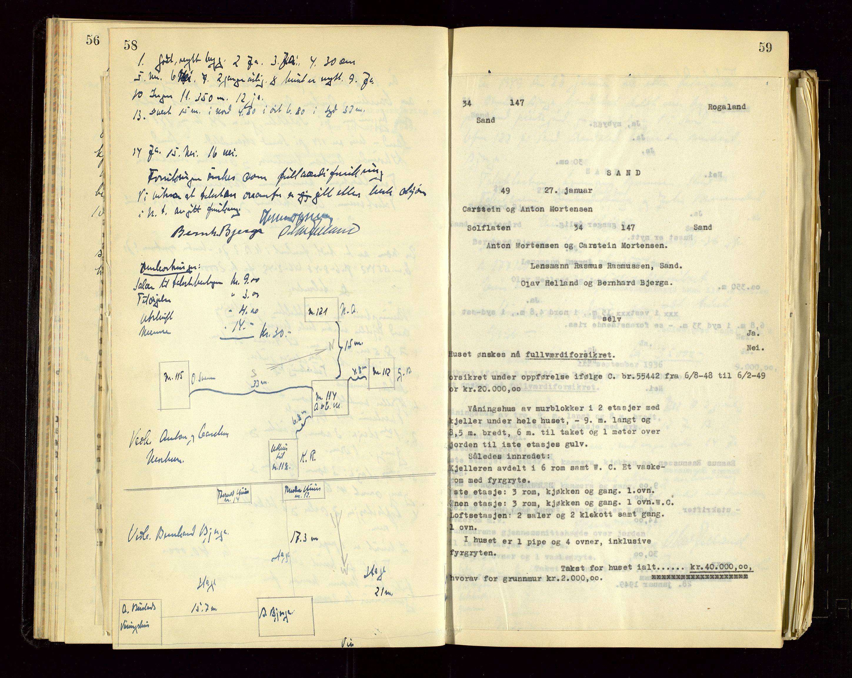 Sand lensmannskontor, AV/SAST-A-100415/Gob/L0004: Branntakstprotokoll, 1937-1955, s. 58-59