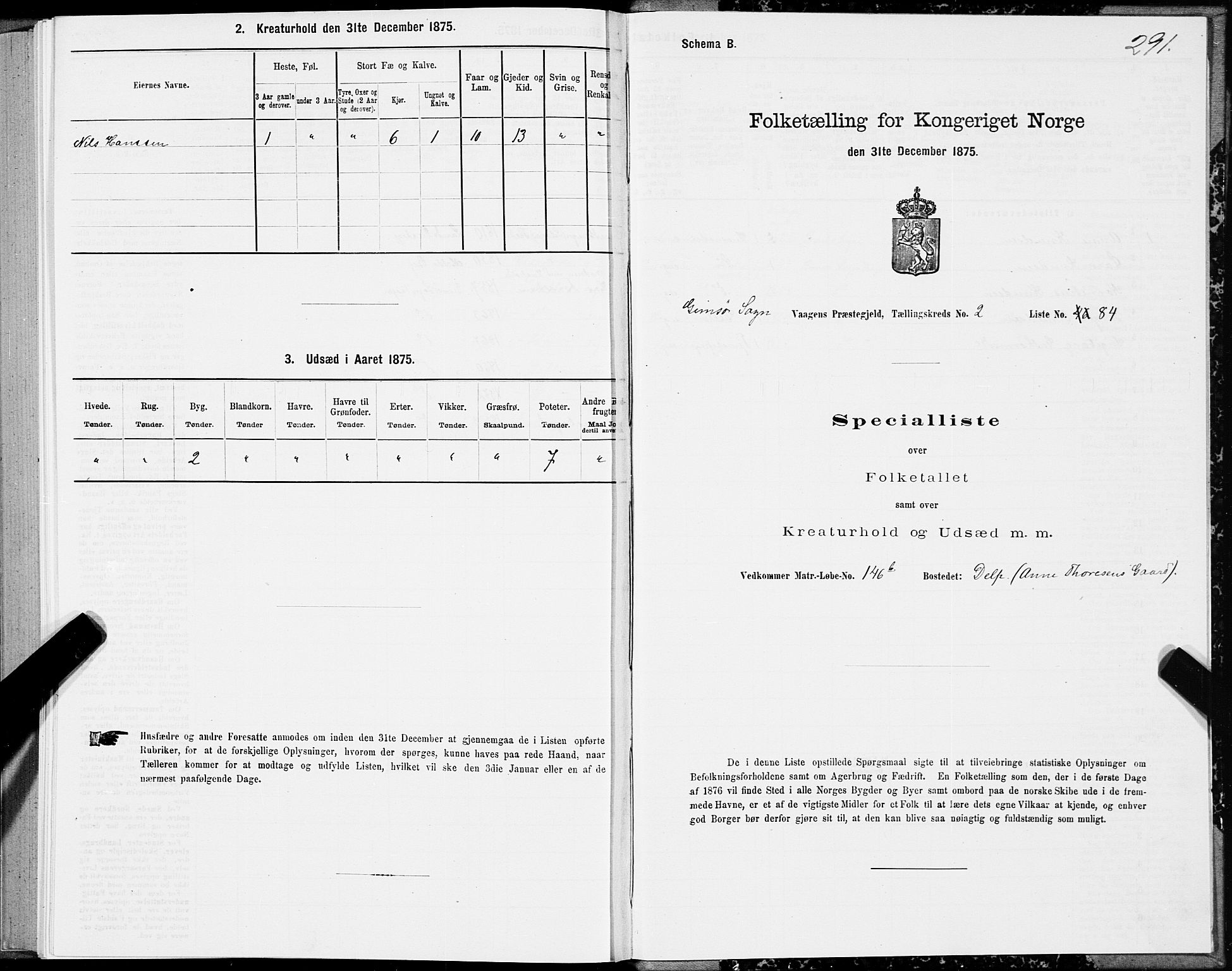 SAT, Folketelling 1875 for 1865P Vågan prestegjeld, 1875, s. 5291