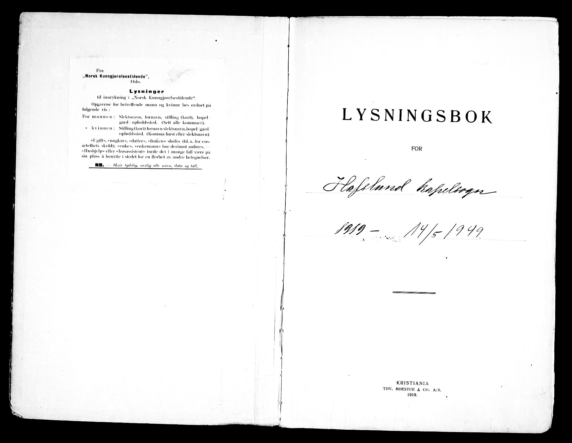 Skjeberg prestekontor Kirkebøker, SAO/A-10923/H/Hc/L0001: Lysningsprotokoll nr. III 1, 1919-1949