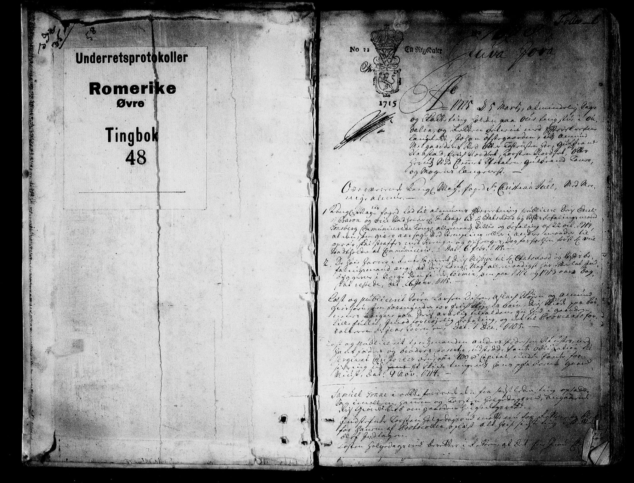 Øvre Romerike sorenskriveri, SAO/A-10649/F/Fb/L0048: Tingbok 48, 1715-1718, s. 0b-1a