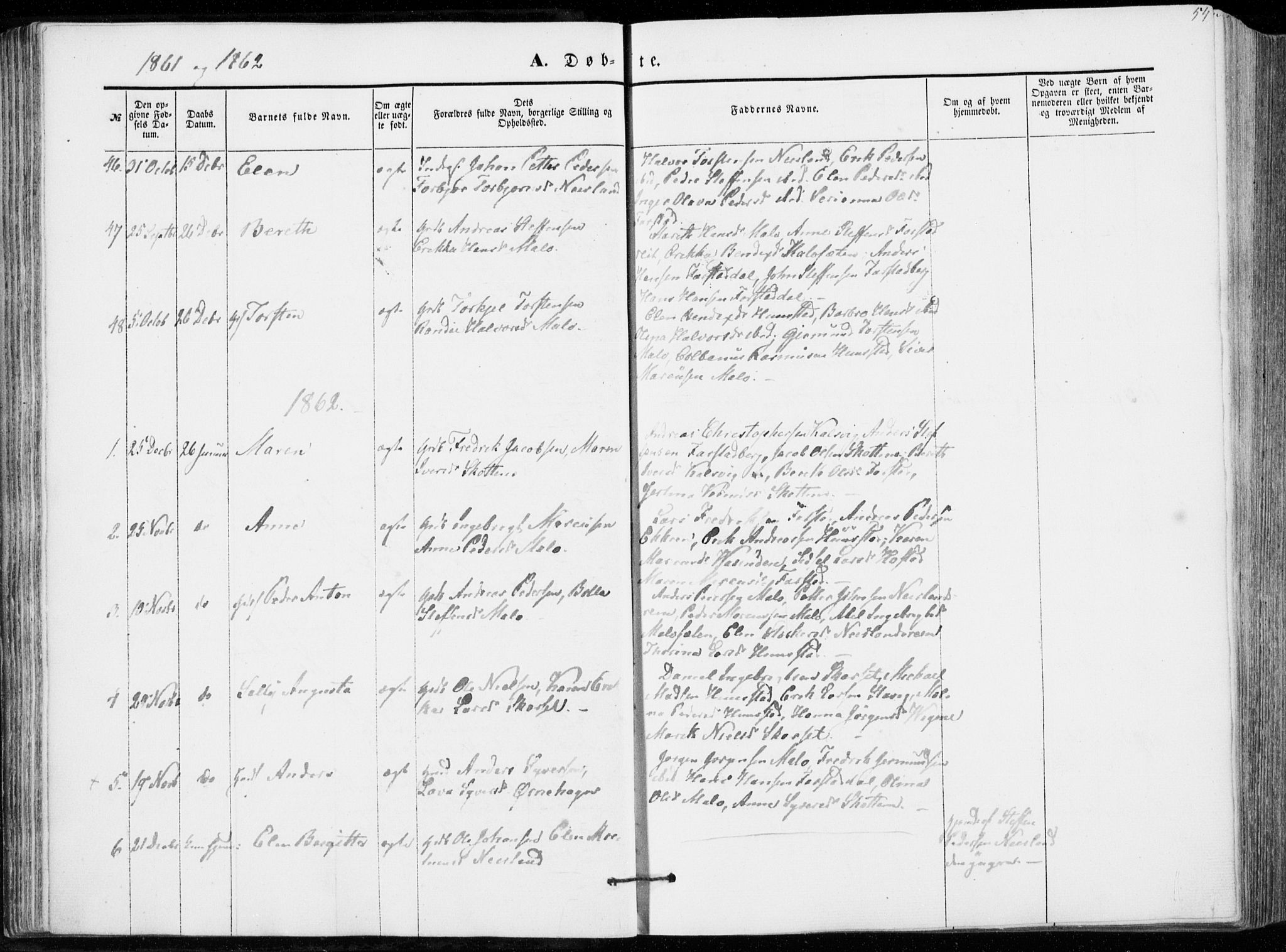Ministerialprotokoller, klokkerbøker og fødselsregistre - Møre og Romsdal, SAT/A-1454/566/L0767: Ministerialbok nr. 566A06, 1852-1868, s. 54