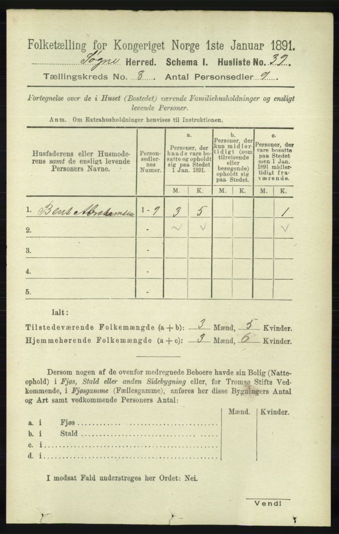 RA, Folketelling 1891 for 1018 Søgne herred, 1891, s. 2206